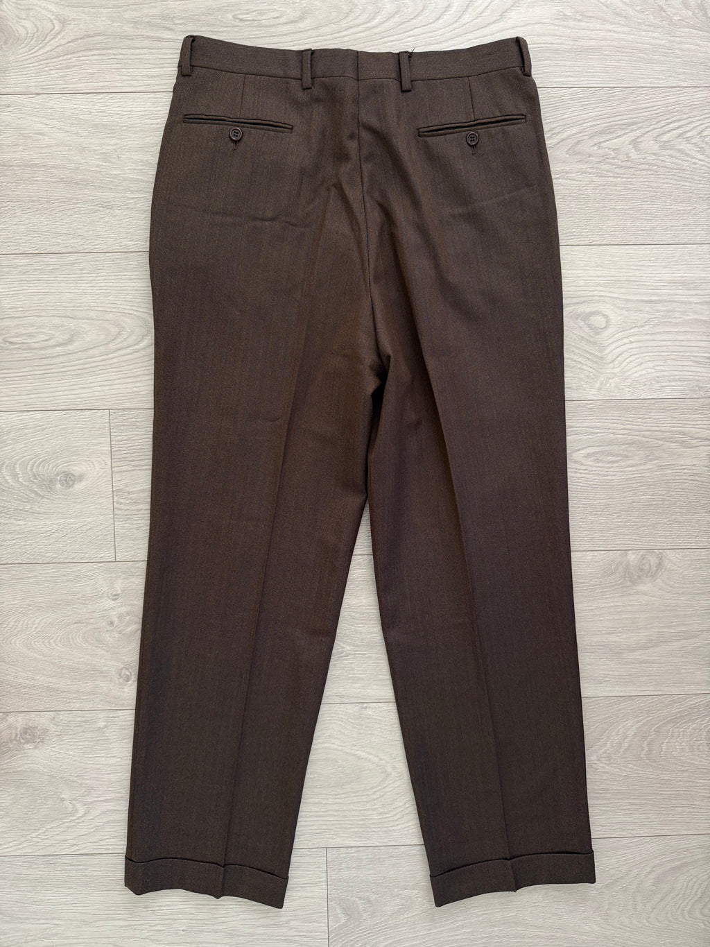 Valentino 1980s Peaked Lapel Double Breasted Pleated Brown Wool Suit - Size L Jacket / 34" Waist
