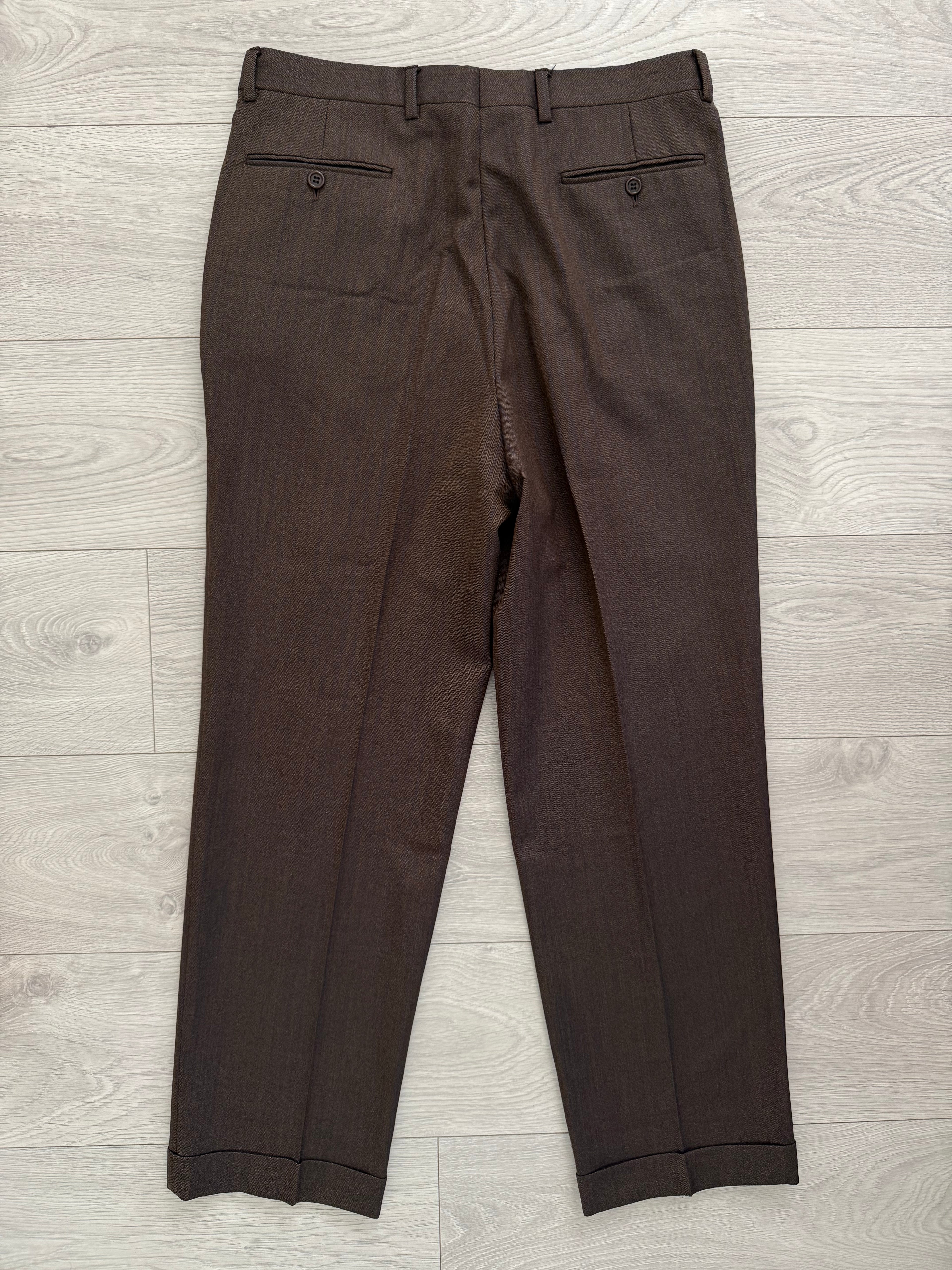Valentino 1980s Peaked Lapel Double Breasted Pleated Brown Wool Suit - Size L Jacket / 34" Waist