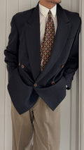 Emporio Armani 1990s Peaked Lapel Double Breasted Wool Sport Jacket Blazer Navy - Size M