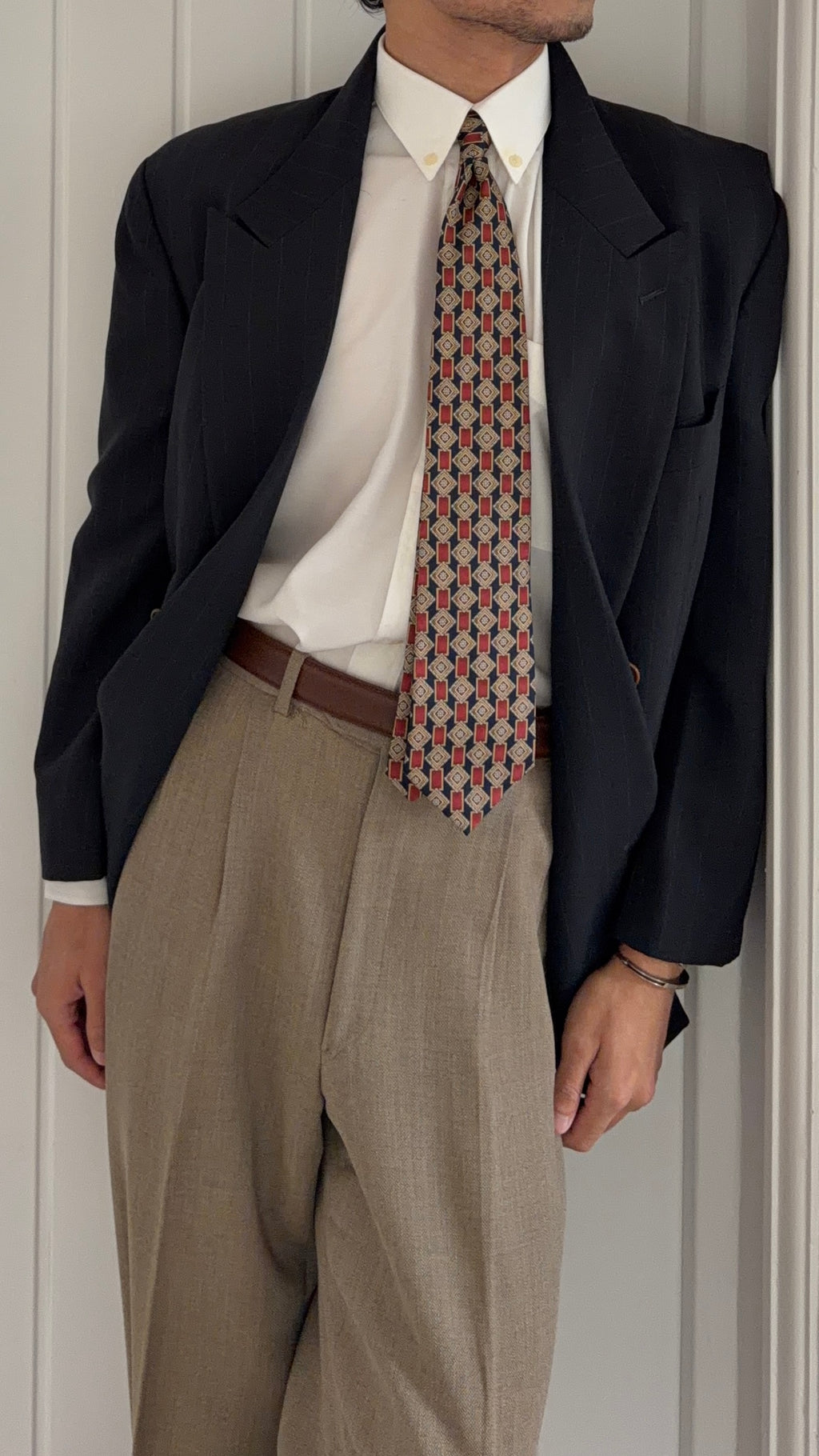 Emporio Armani 1990s Peaked Lapel Double Breasted Wool Sport Jacket Blazer Navy - Size M
