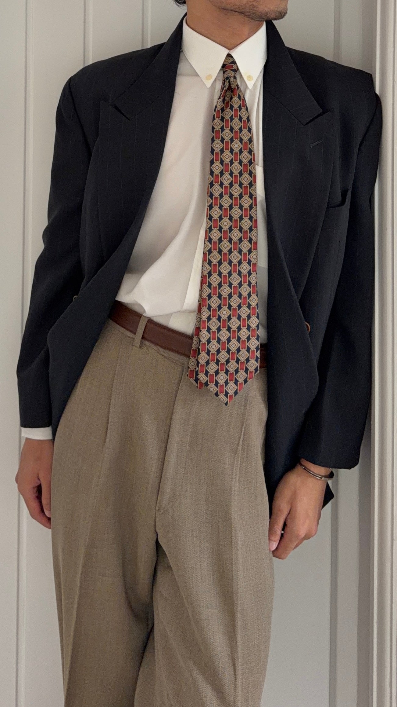 Emporio Armani 1990s Peaked Lapel Double Breasted Wool Sport Jacket Blazer Navy - Size M