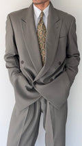 Giorgio Armani 1980s Peaked Lapel Double Breasted Double-Pleated Wool Suit Taupe Green - Size M Jacket / 32" Waist