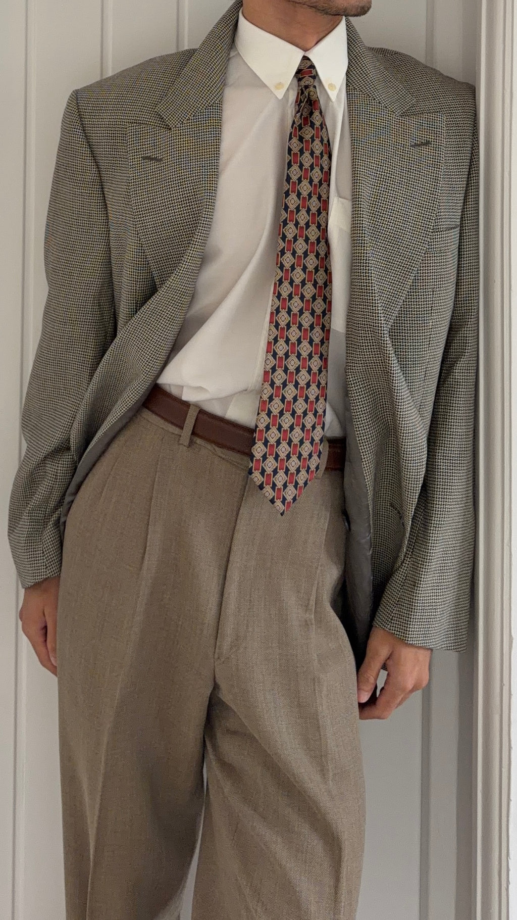 Versace 1990s Peaked Lapel Double Breasted Textured Wool Sport Jacket Blazer Grey - Size XL