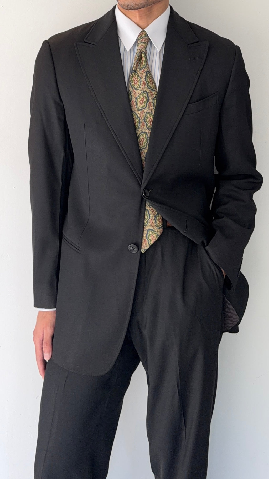 Armani 1990s Wool Viscose 2B Black Suit - Size M Jacket / 34" Waist