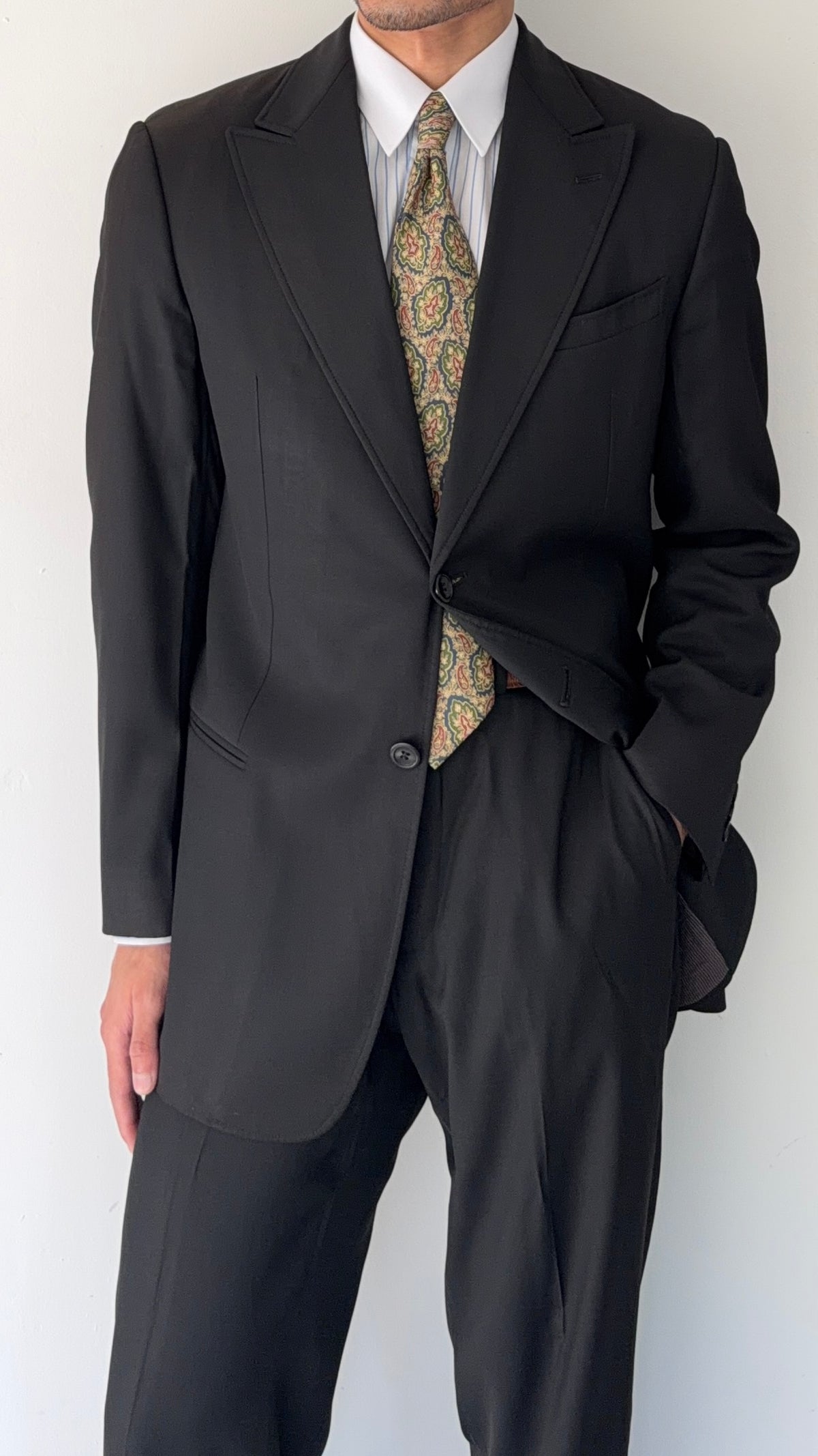 Armani 1990s Wool Viscose 2B Black Suit - Size M Jacket / 34" Waist