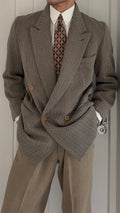 Giorgio Armani Black Label 1990s Peaked Lapel Double Breasted Textured Wool Sport Jacket Blazer - Size M