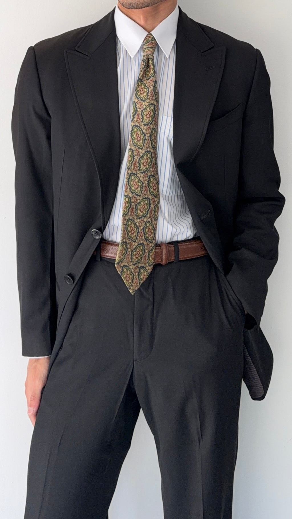 Armani 1990s Wool Viscose 2B Black Suit - Size M Jacket / 34" Waist