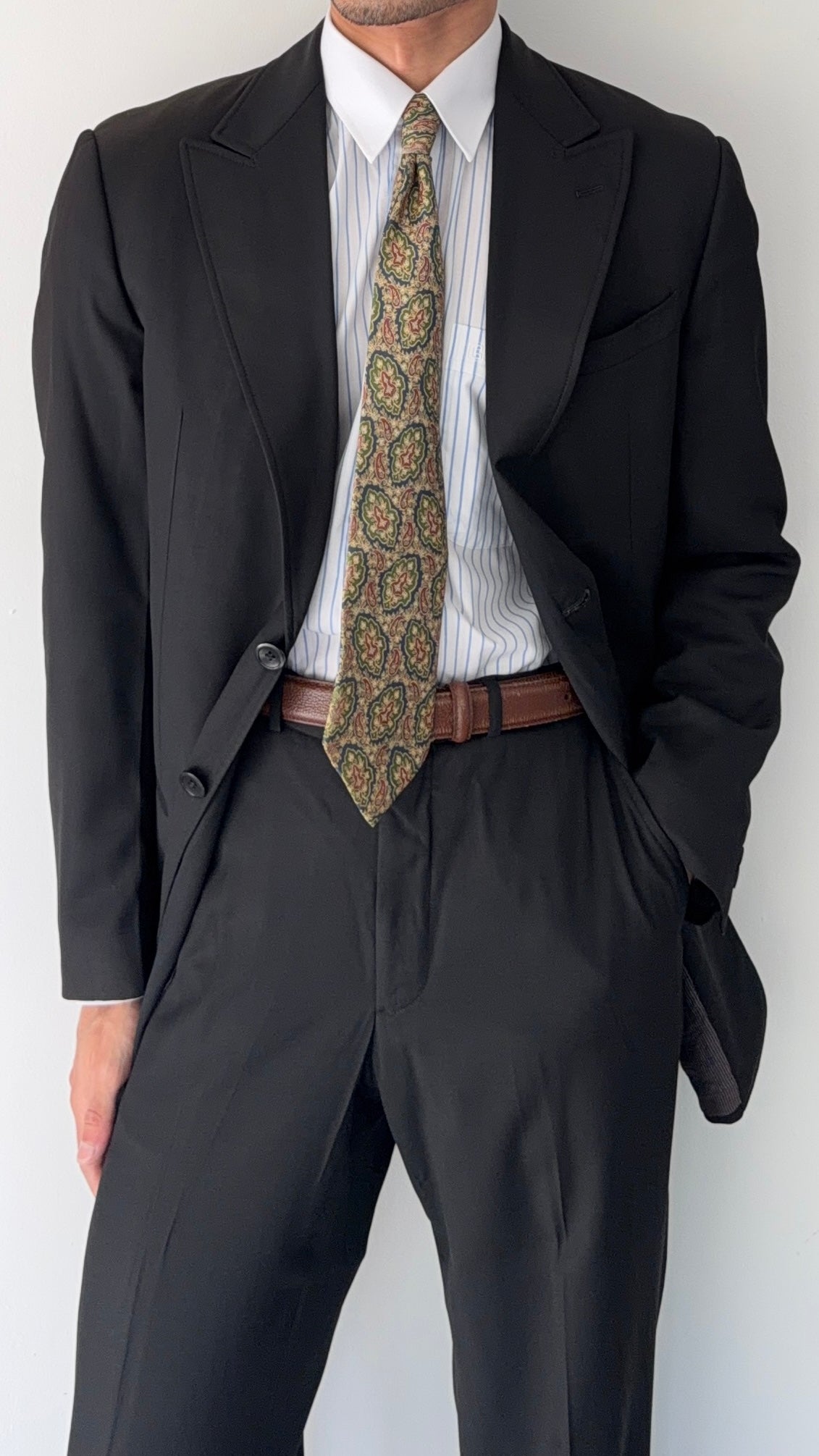 Armani 1990s Wool Viscose 2B Black Suit - Size M Jacket / 34" Waist