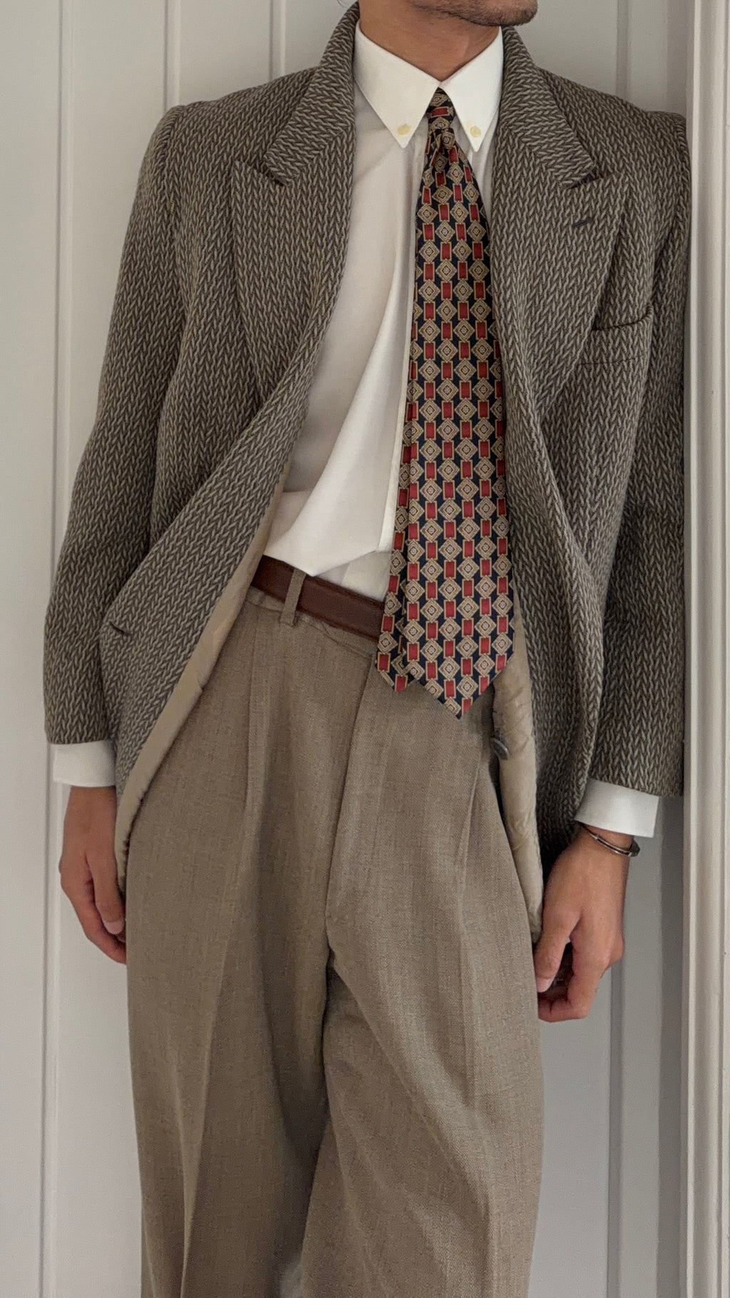 Giorgio Armani Black Label 1990s Peaked Lapel Double Breasted Textured Wool Sport Jacket Blazer - Size M