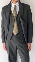 Armani 1990s Wool Silk 2B Grey Herringbone 3 Piece Suit - Size M Jacket / 32" Waist