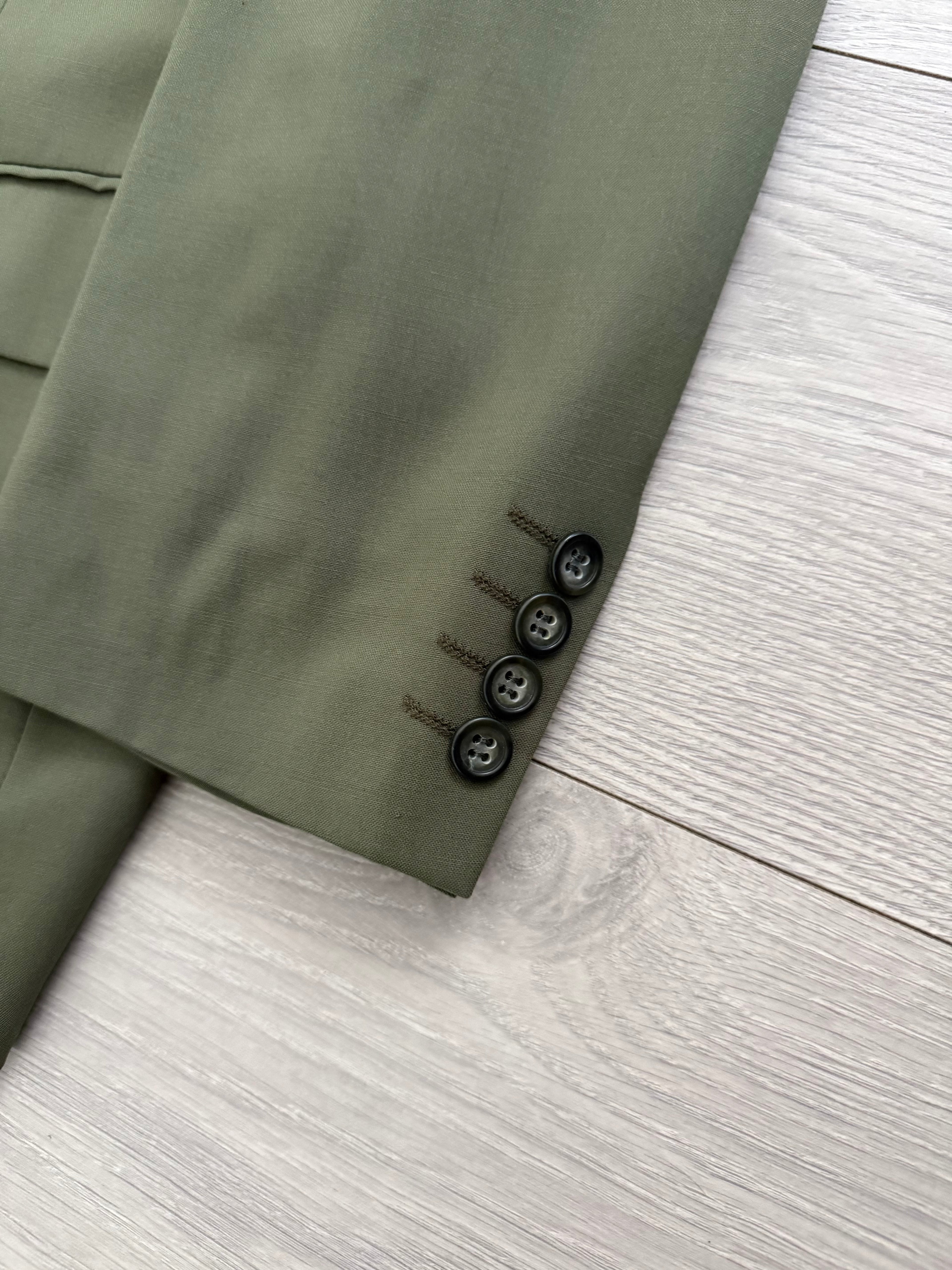Vintage 1980s Double Breasted Peaked Lapel Pleated Green Suit & Tie - Size XL Jacket / 34" Waist