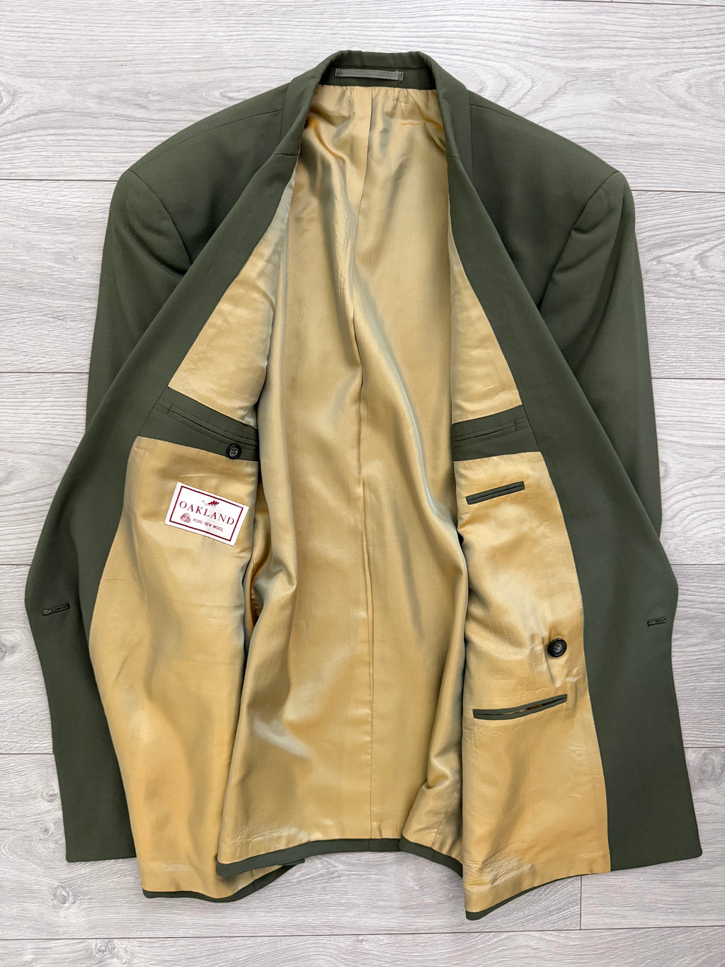 Vintage 1980s Double Breasted Peaked Lapel Pleated Green Suit & Tie - Size XL Jacket / 34" Waist