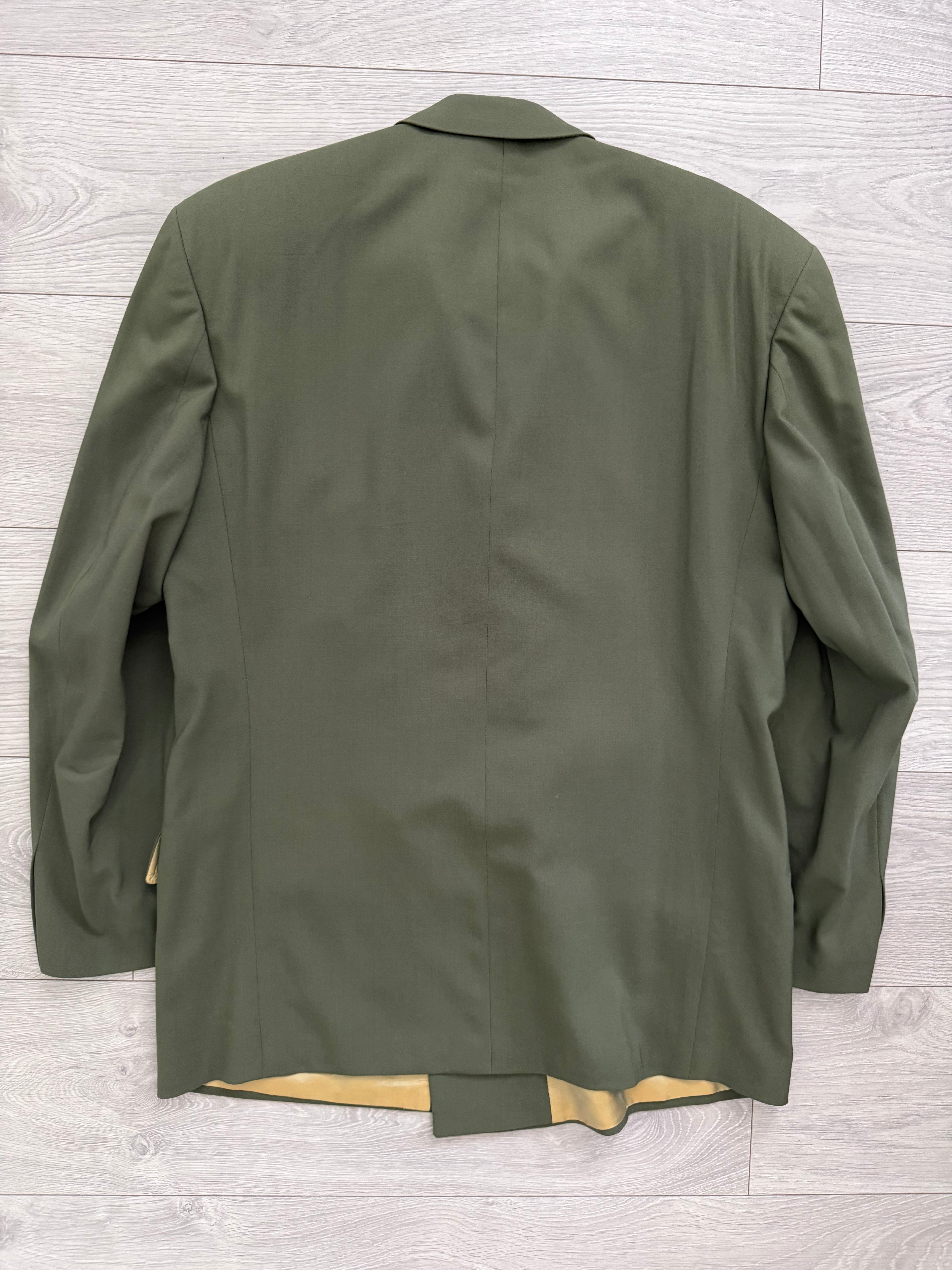 Vintage 1980s Double Breasted Peaked Lapel Pleated Green Suit & Tie - Size XL Jacket / 34" Waist