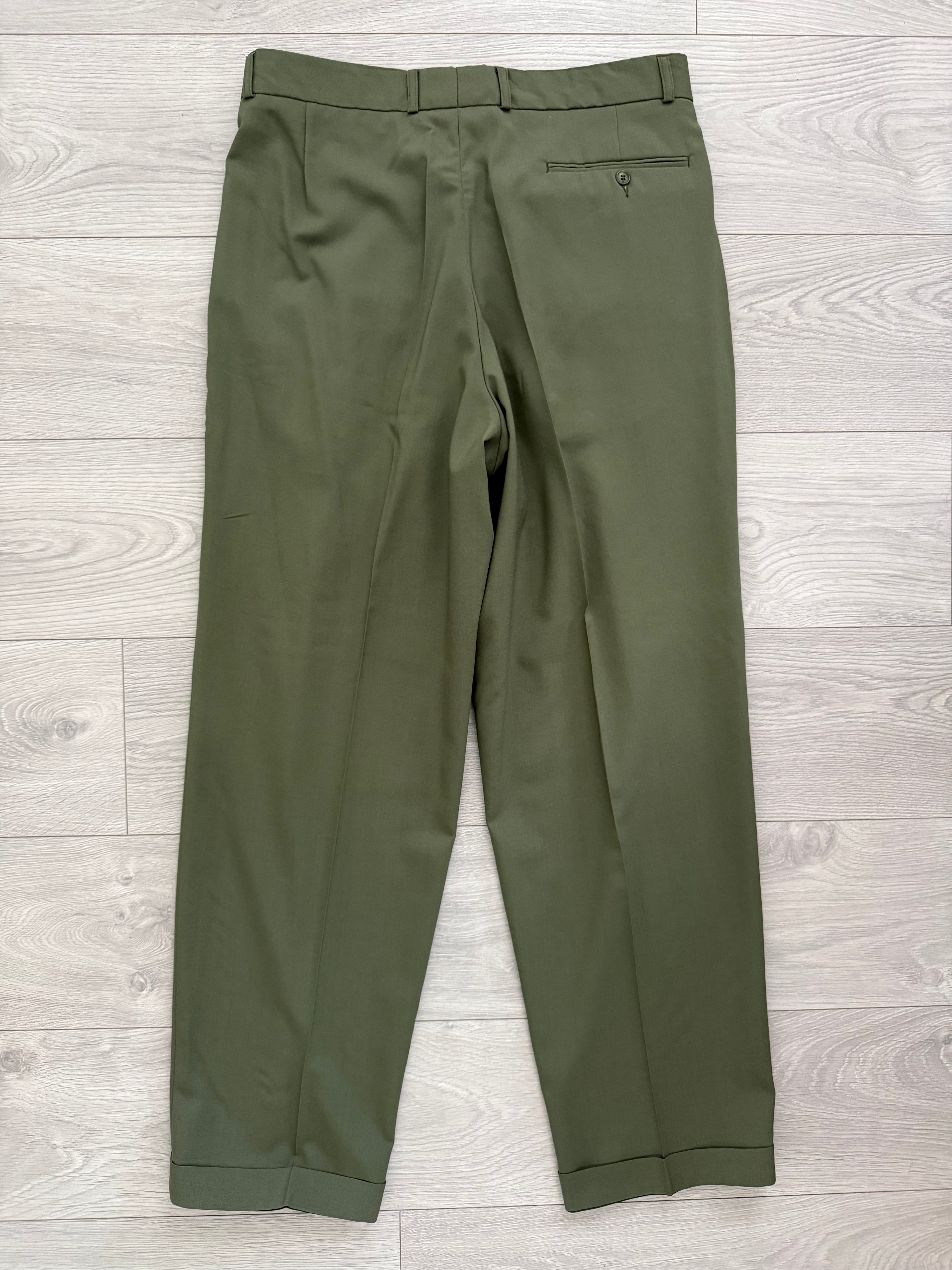 Vintage 1980s Double Breasted Peaked Lapel Pleated Green Suit & Tie - Size XL Jacket / 34" Waist