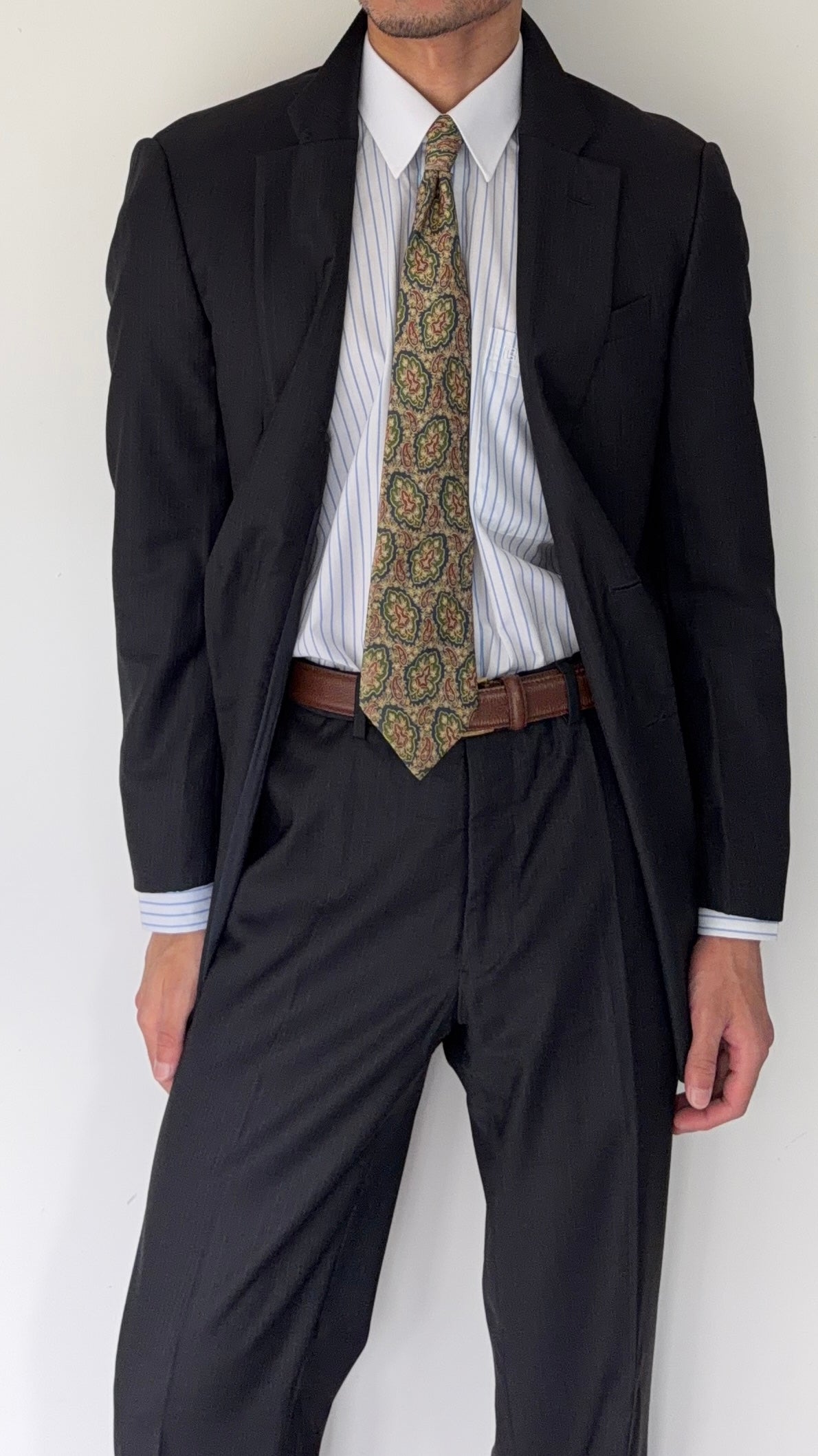 Armani 1990s Wool 2B Black Woven Suit - Size M Jacket / 32" Waist