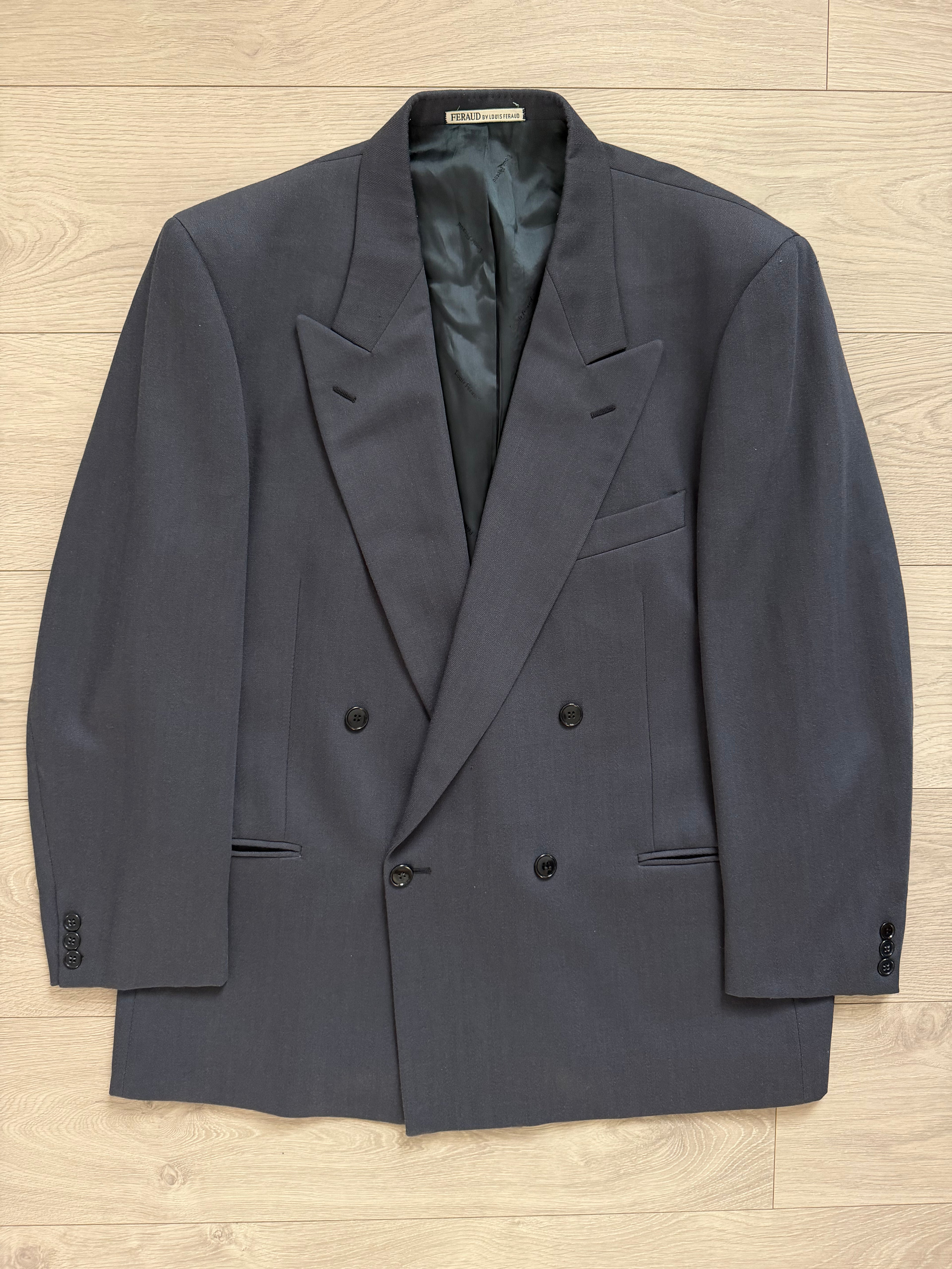 Louis Feraud Armani 1980s Peaked Lapel Double Breasted Wool Sport Jacket Blazer - Size XXL