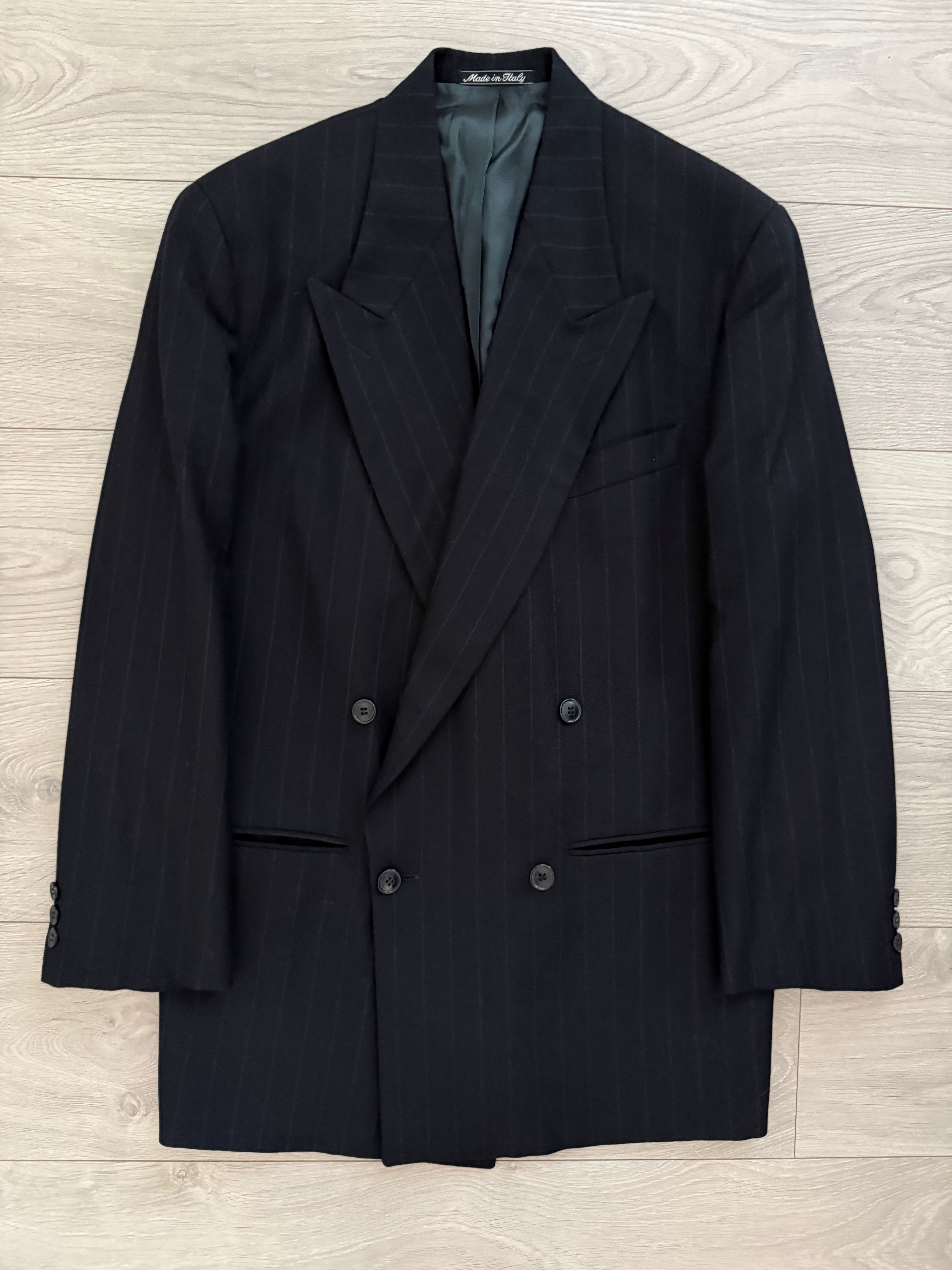 Emporio Armani 1990s Peaked Lapel Double Breasted Striped Wool