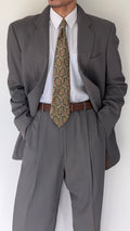 Armani 1990s Wool 2B Taupe Green Wool Pleated Suit - Size L Jacket / 34" Waist