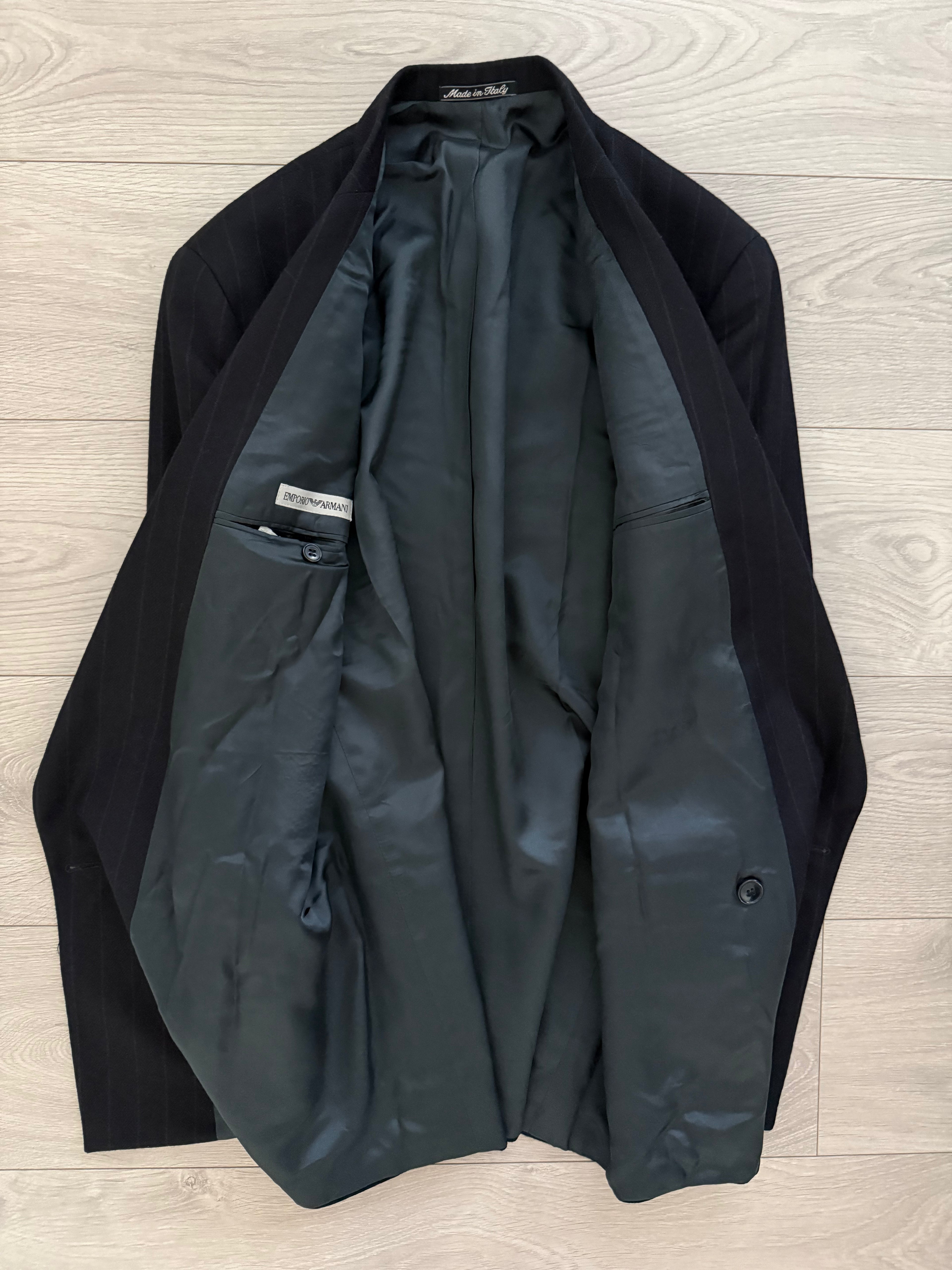 Emporio Armani 1990s Peaked Lapel Double Breasted Striped Wool