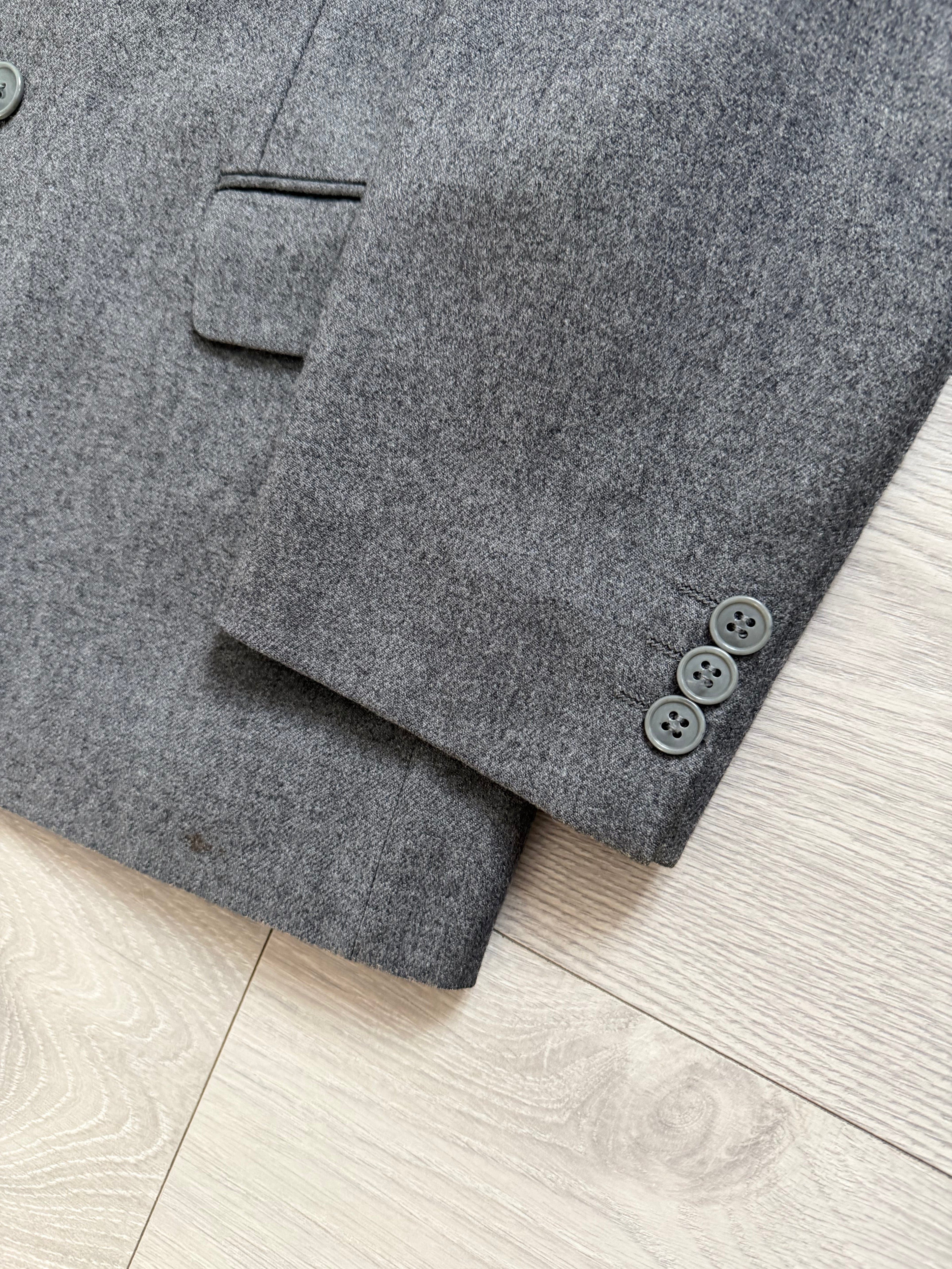 Louis Feraud Armani 1980s Peaked Lapel Double Breasted Wool Grey Sport Jacket Blazer - Size XL