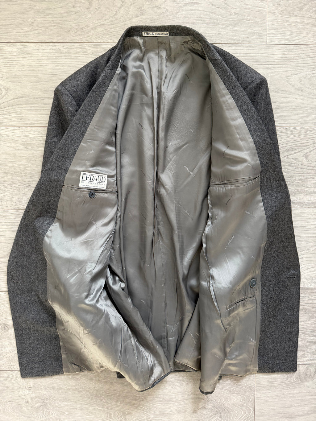 Louis Feraud Armani 1980s Peaked Lapel Double Breasted Wool Grey Sport Jacket Blazer - Size XL