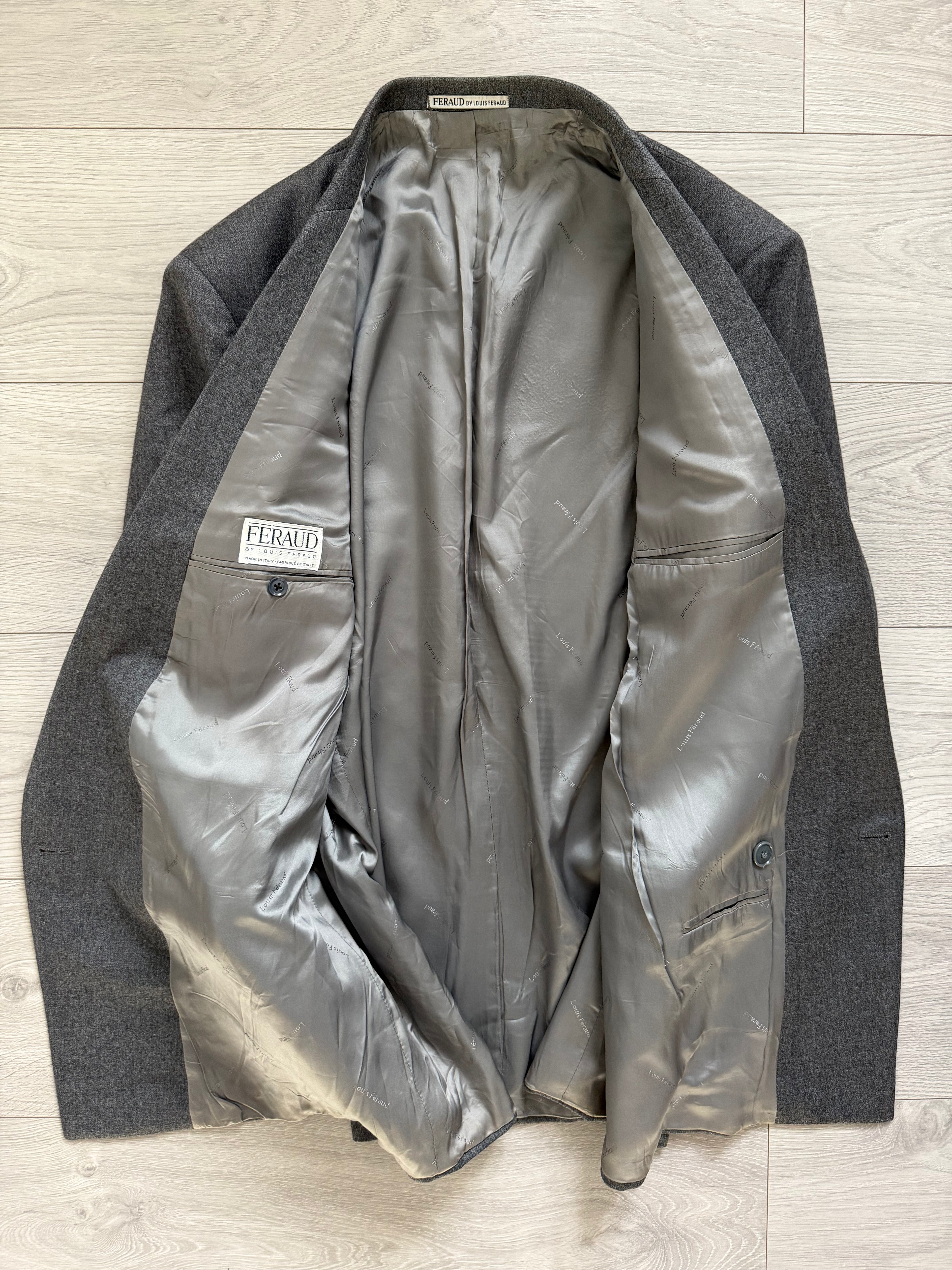 Louis Feraud Armani 1980s Peaked Lapel Double Breasted Wool Grey Sport Jacket Blazer - Size XL