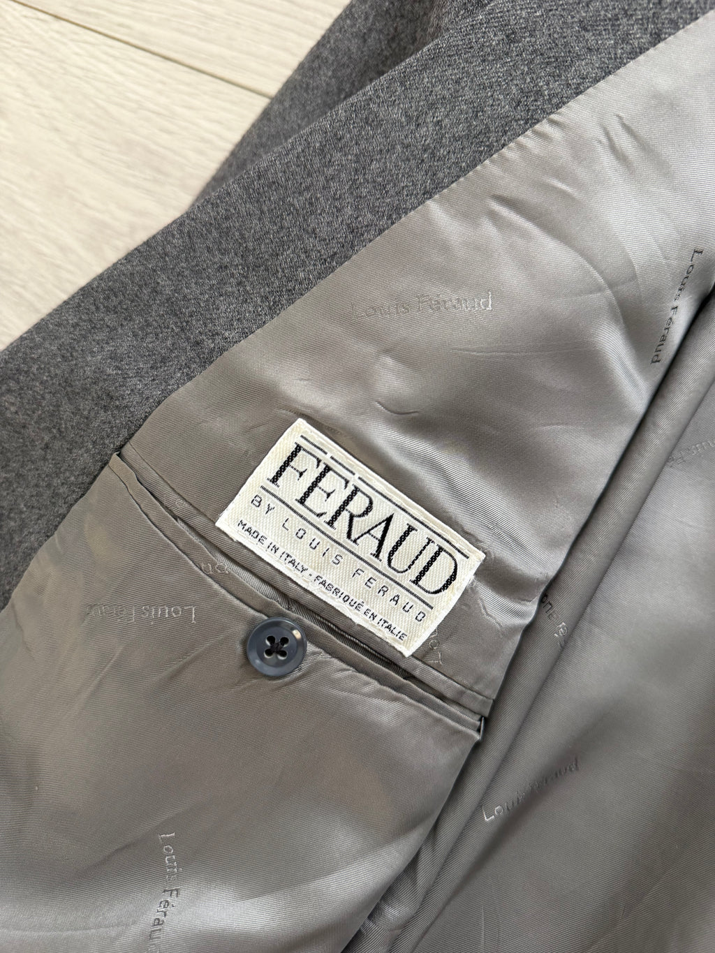 Louis Feraud Armani 1980s Peaked Lapel Double Breasted Wool Grey Sport Jacket Blazer - Size XL