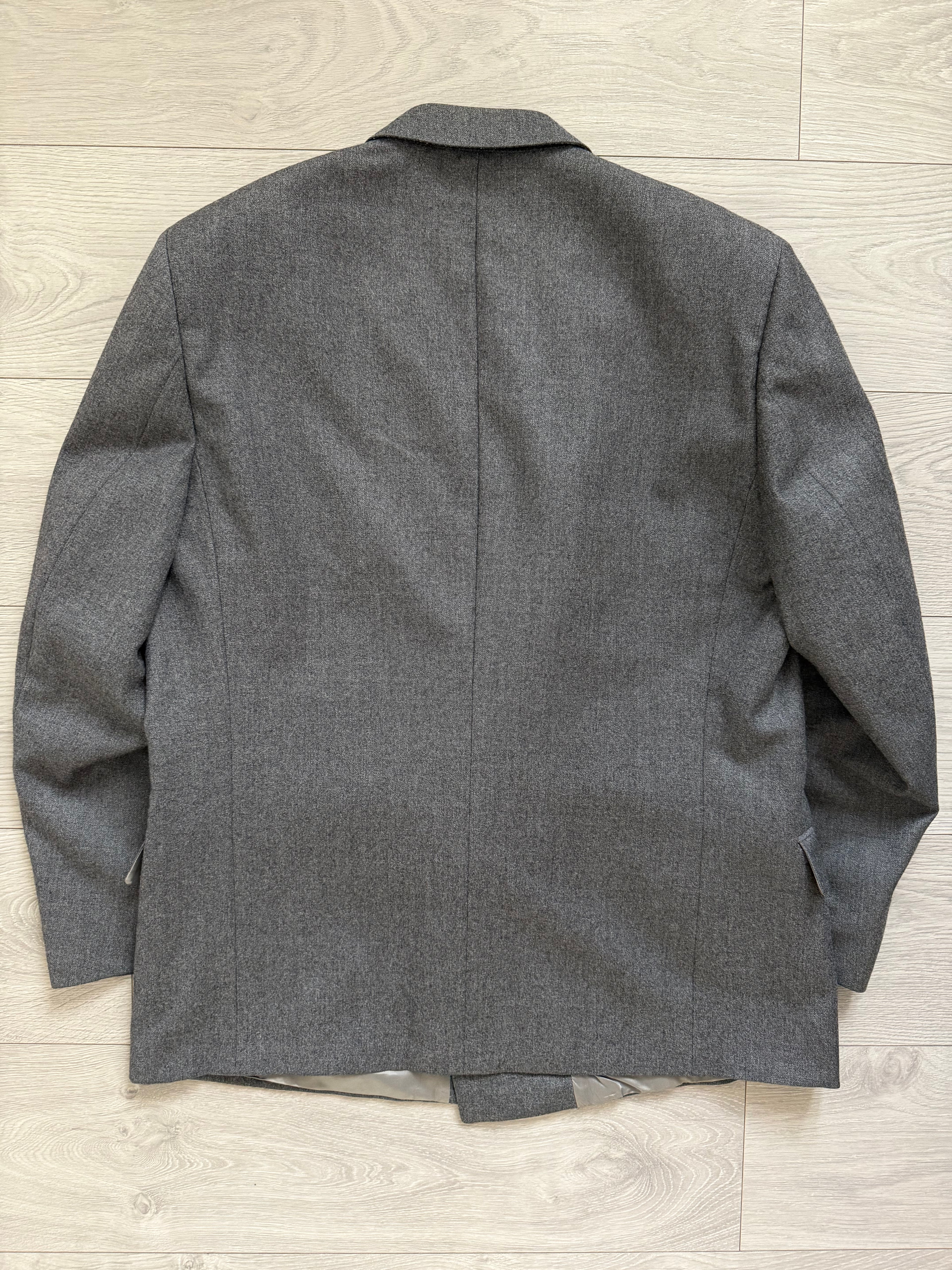 Louis Feraud Armani 1980s Peaked Lapel Double Breasted Wool Grey Sport Jacket Blazer - Size XL