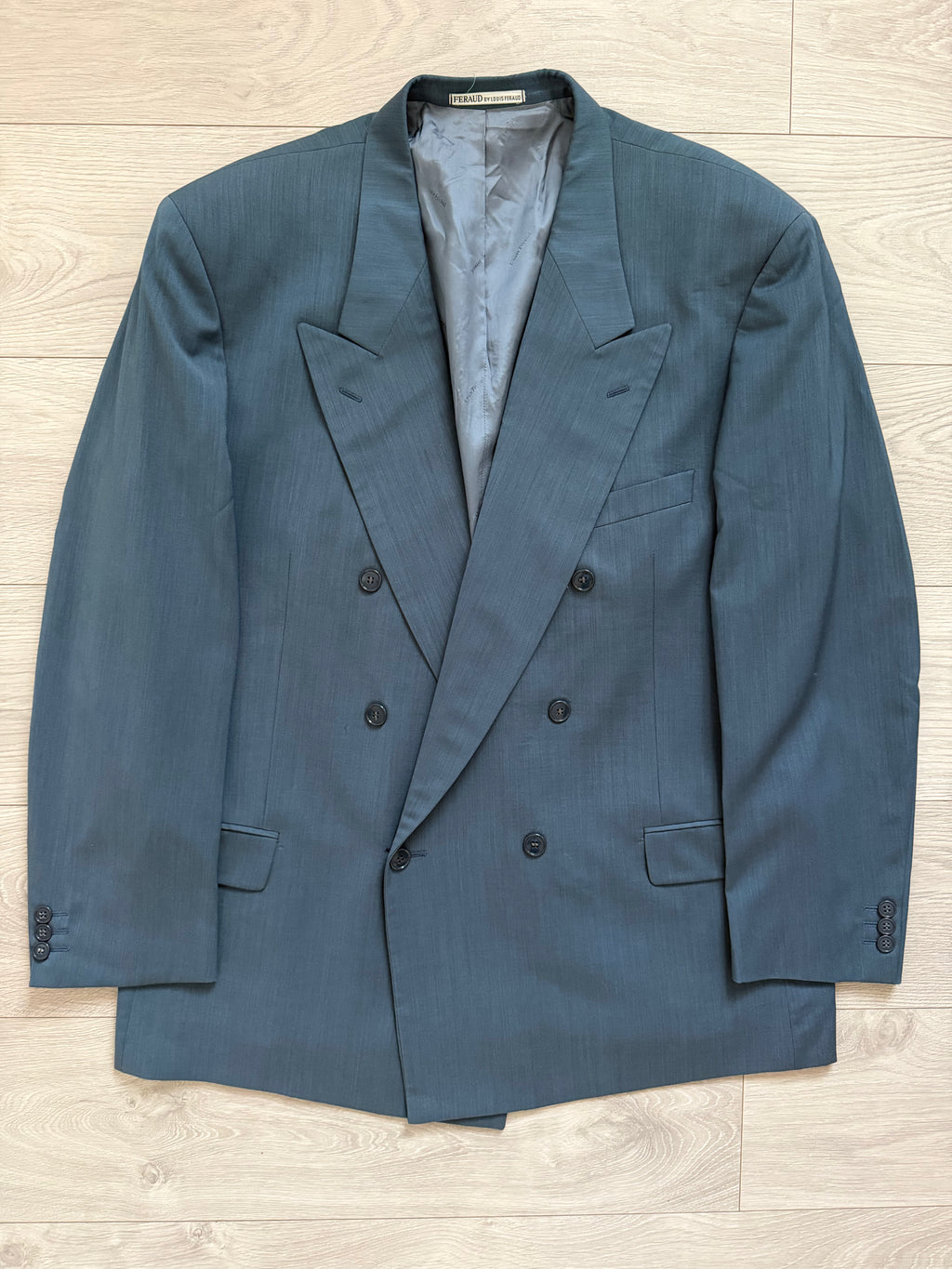Louis Feraud Armani 1980s Peaked Lapel Double Breasted Wool Blue Sport Jacket Blazer - Size XXXL
