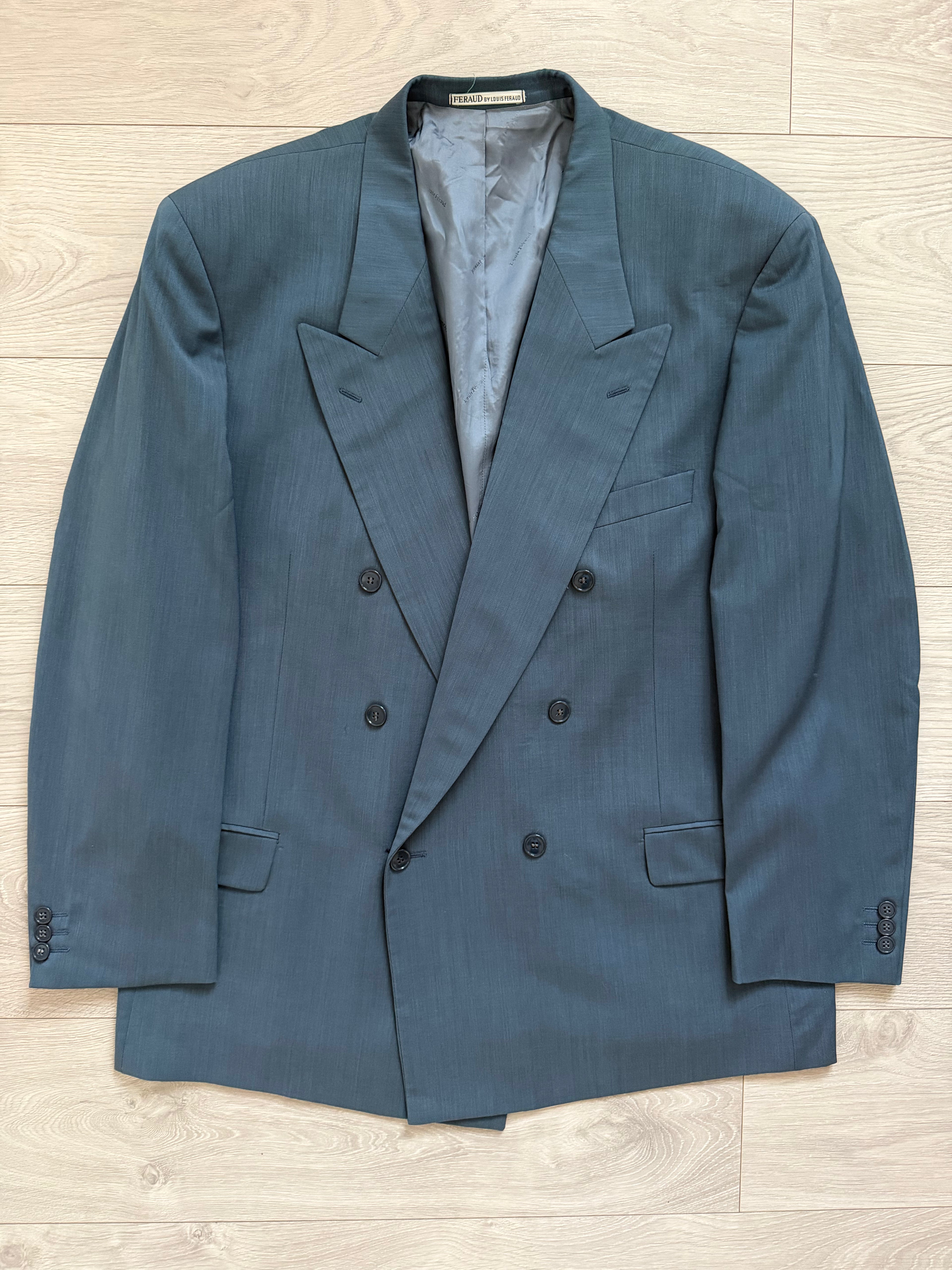 Louis Feraud Armani 1980s Peaked Lapel Double Breasted Wool Blue Sport Jacket Blazer - Size XXXL