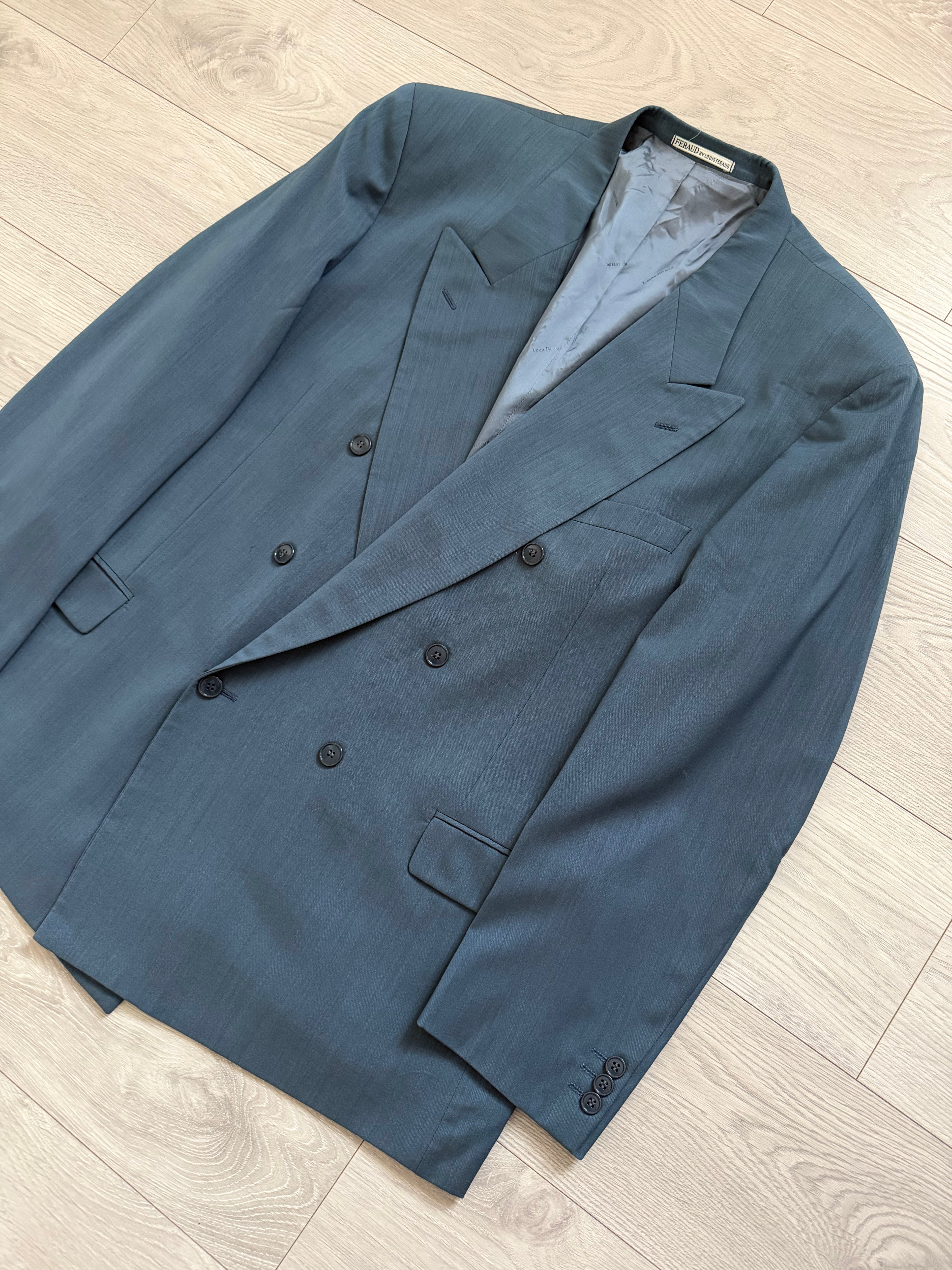 Louis Feraud Armani 1980s Peaked Lapel Double Breasted Wool Blue Sport Jacket Blazer - Size XXXL