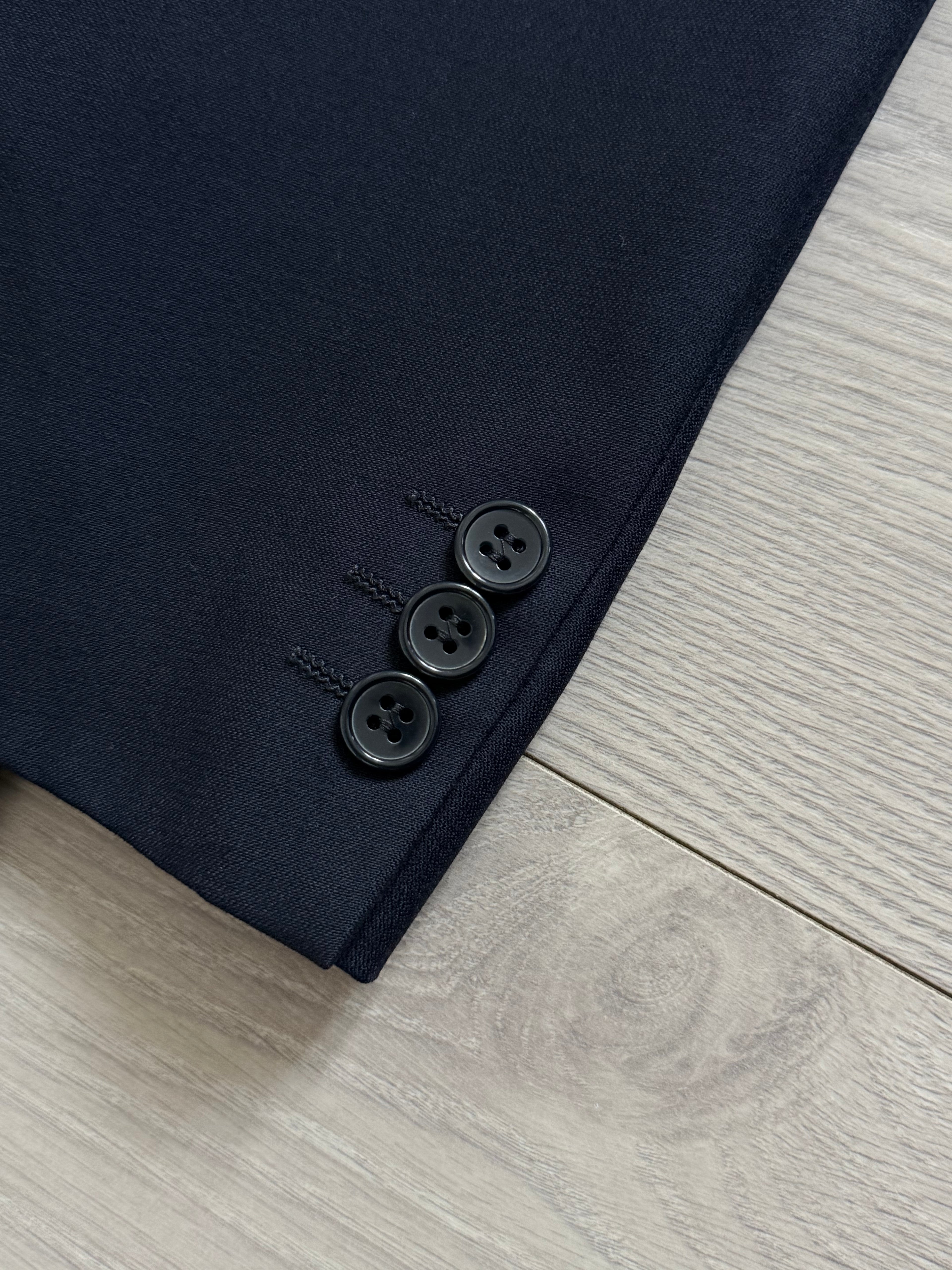 Louis Feraud Armani 1980s Peaked Lapel Double Breasted Wool Navy Sport Jacket Blazer - Size L