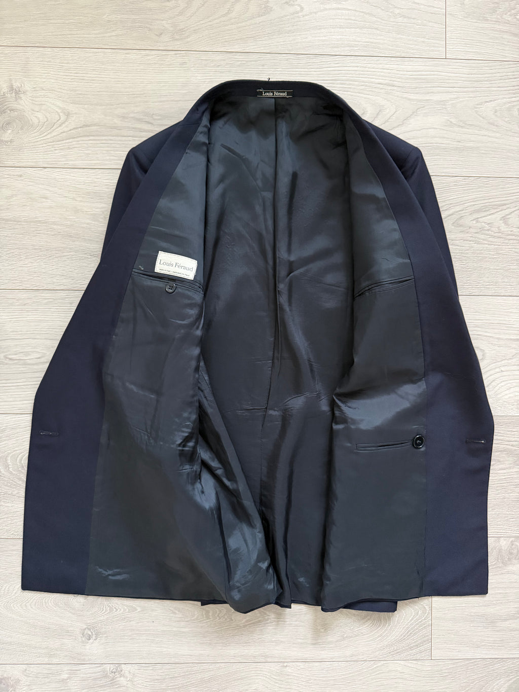Louis Feraud Armani 1980s Peaked Lapel Double Breasted Wool Navy Sport Jacket Blazer - Size L