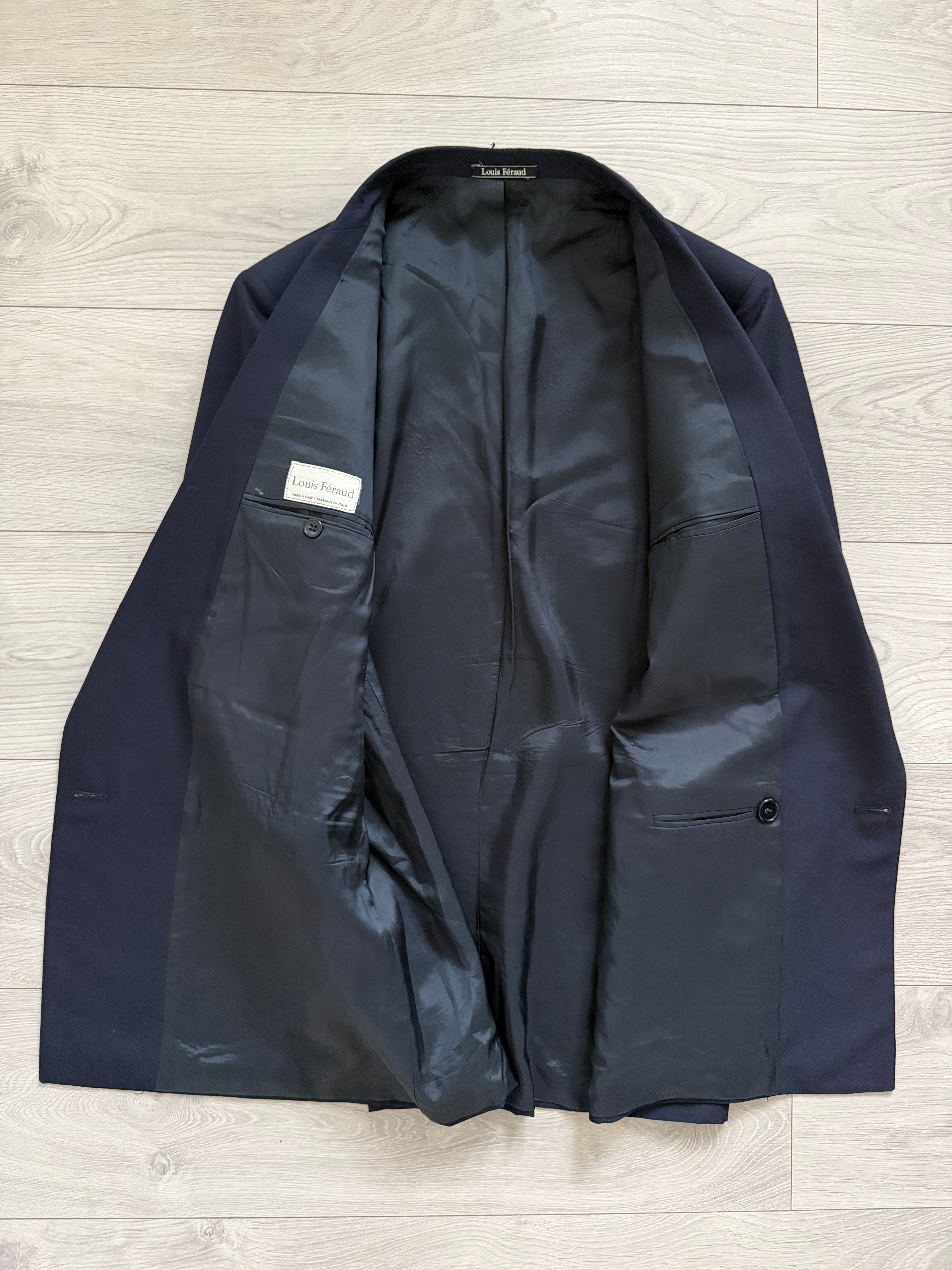 Louis Feraud Armani 1980s Peaked Lapel Double Breasted Wool Navy Sport Jacket Blazer - Size L