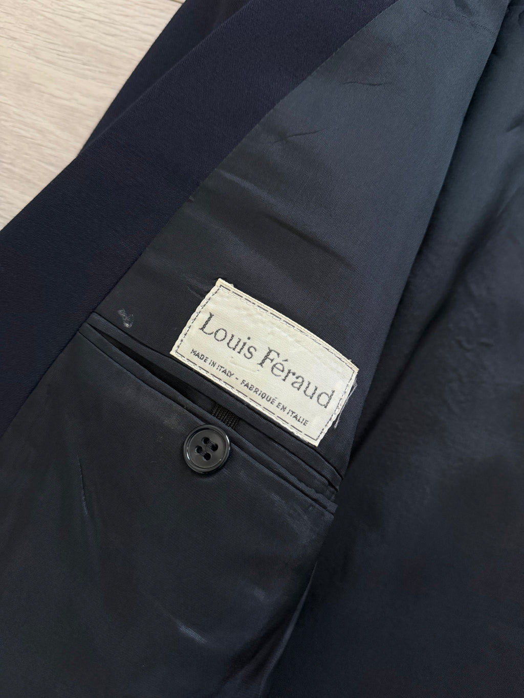 Louis Feraud Armani 1980s Peaked Lapel Double Breasted Wool Navy Sport Jacket Blazer - Size L