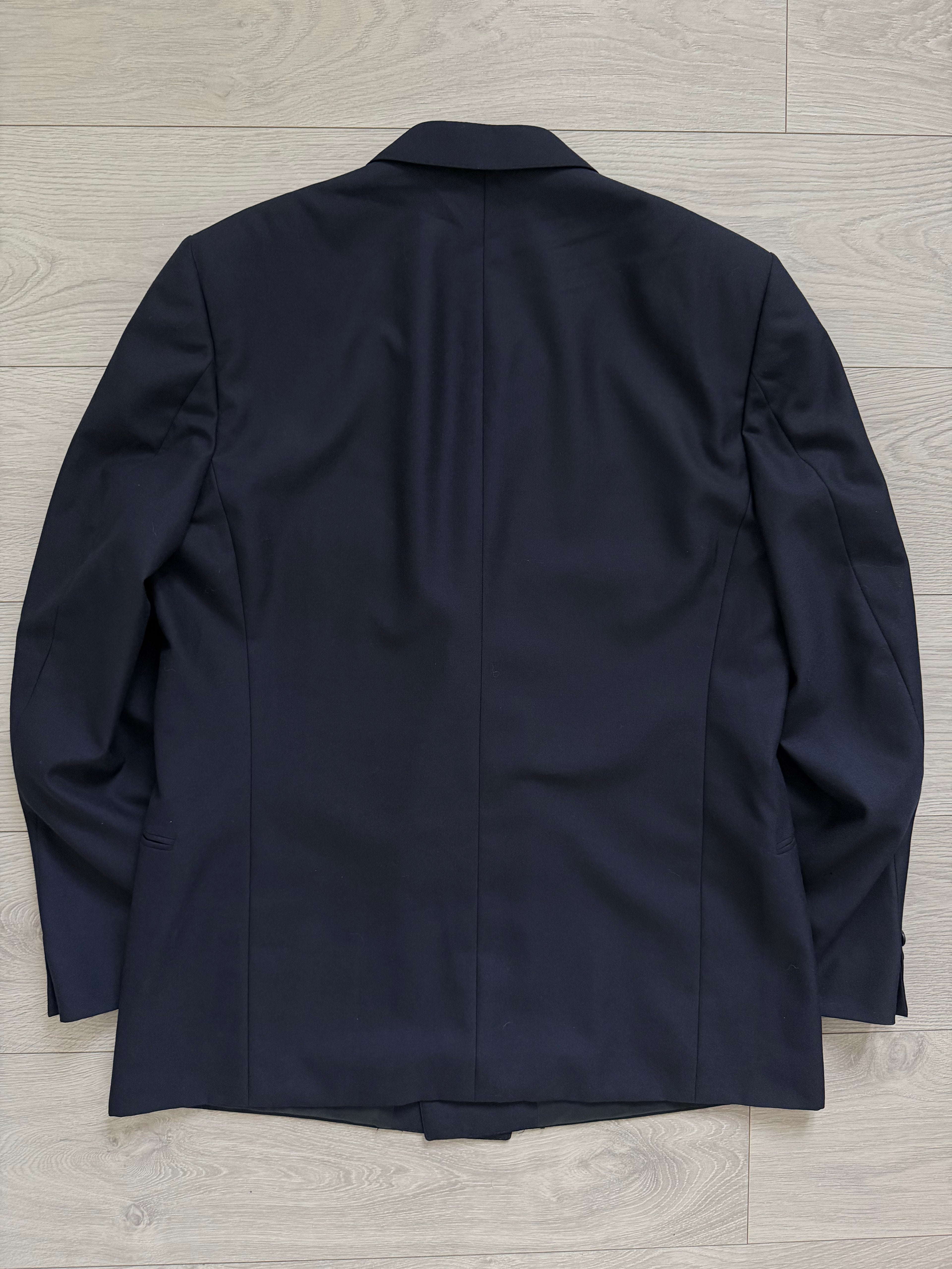 Louis Feraud Armani 1980s Peaked Lapel Double Breasted Wool Navy Sport Jacket Blazer - Size L