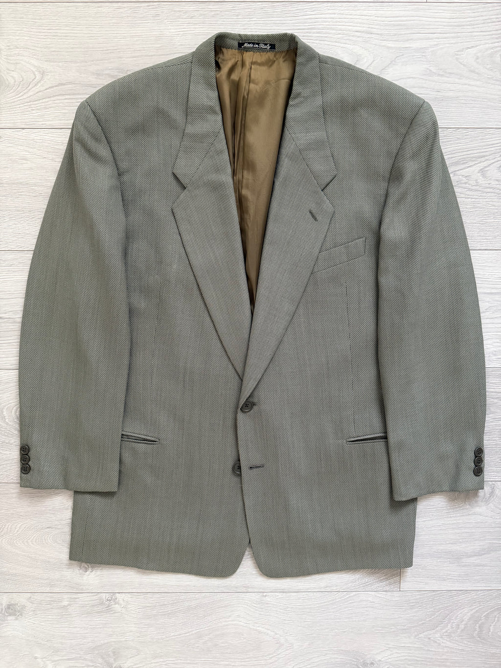 Giorgio Armani 1980s 2B Taupe Sage Olive Wool Textured Sport Jacket Blazer - Size XL
