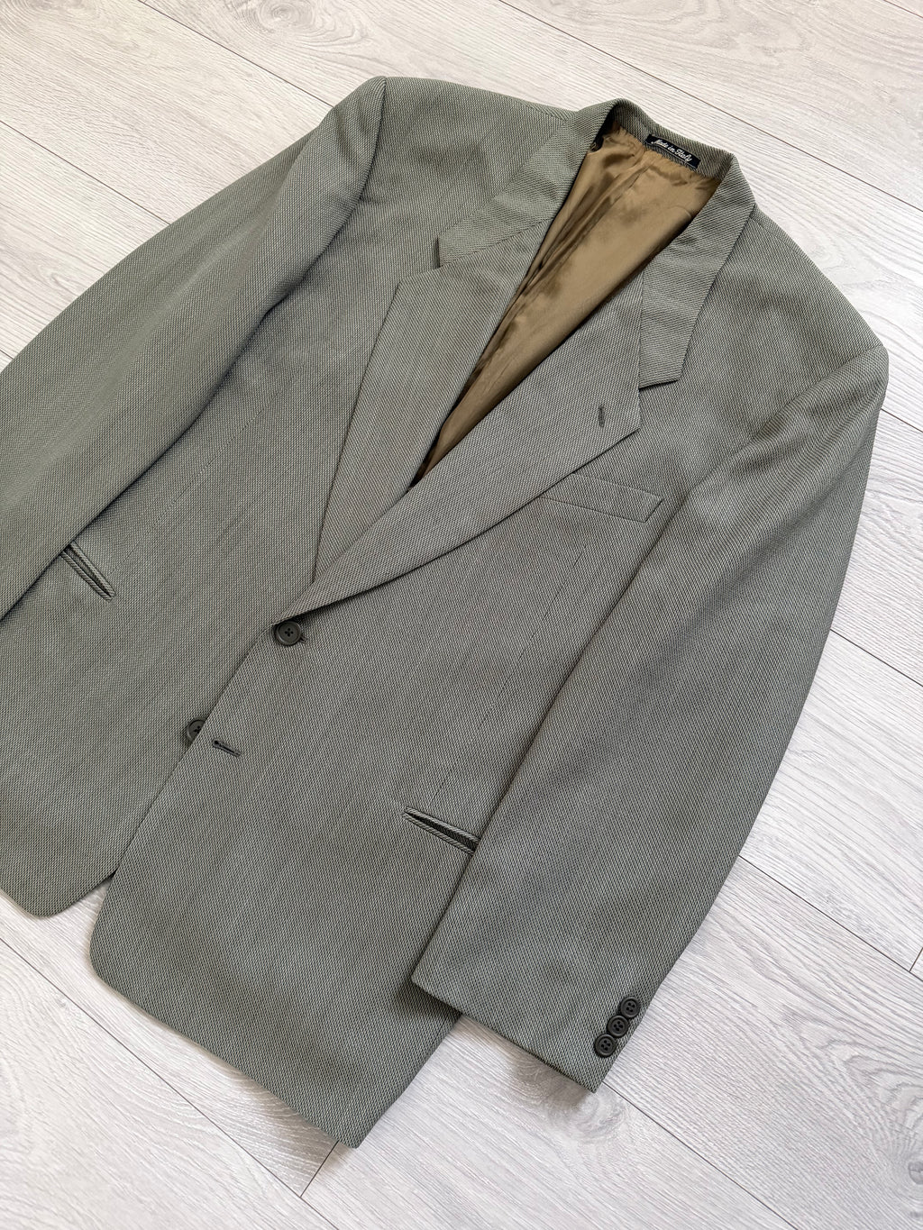 Giorgio Armani 1980s 2B Taupe Sage Olive Wool Textured Sport Jacket Blazer - Size XL