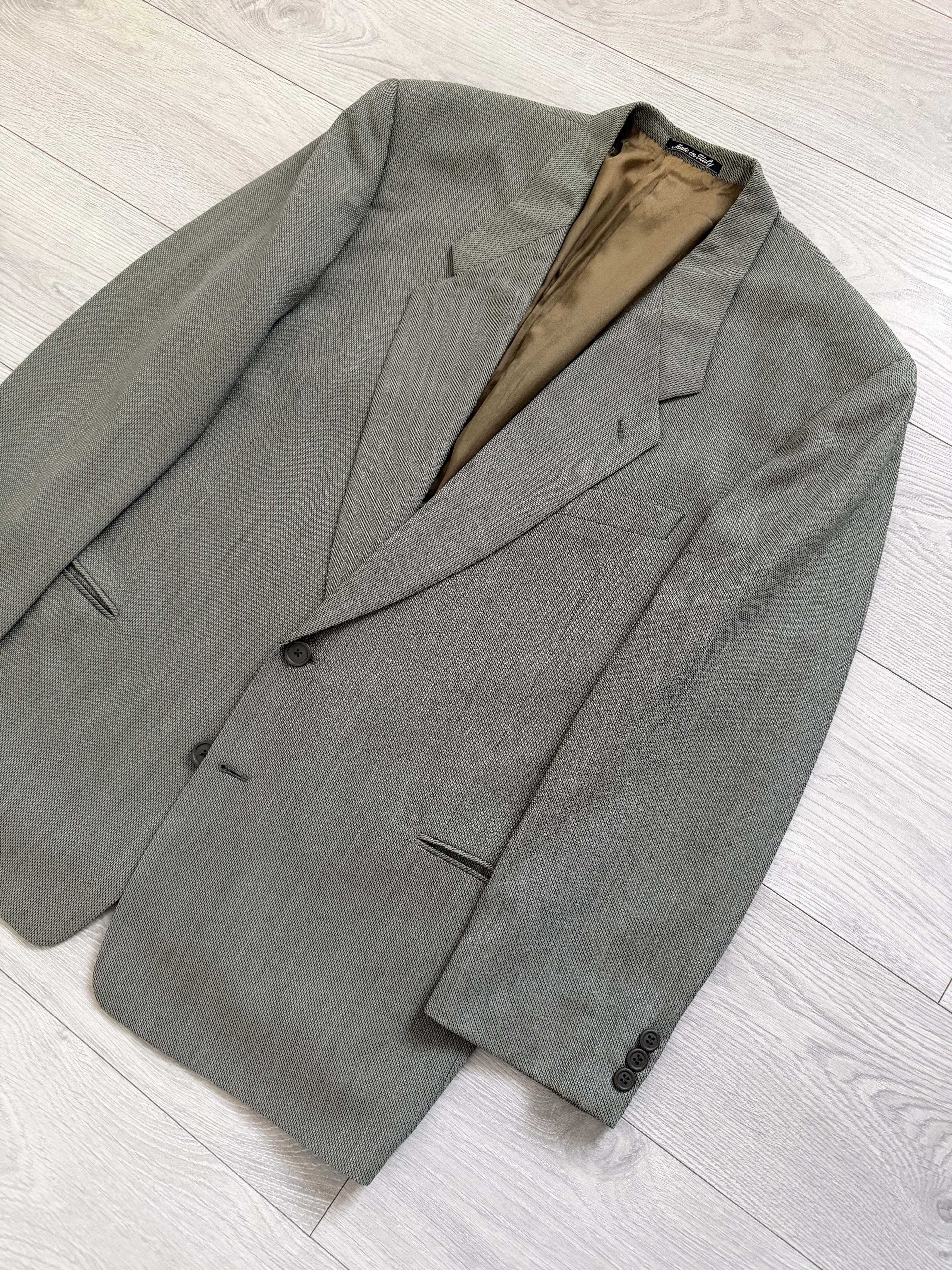 Giorgio Armani 1980s 2B Taupe Sage Olive Wool Textured Sport Jacket Blazer - Size XL