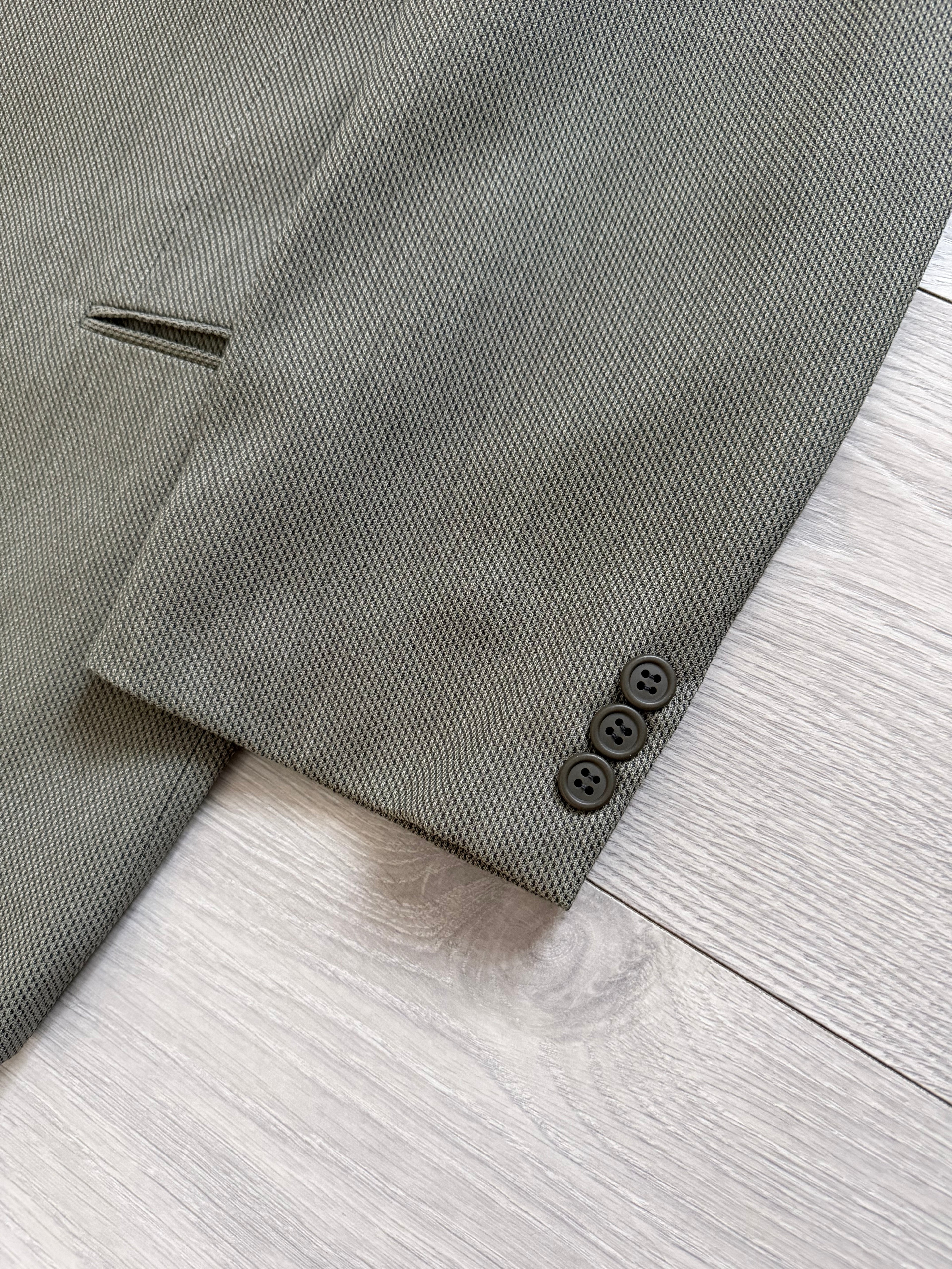 Giorgio Armani 1980s 2B Taupe Sage Olive Wool Textured Sport Jacket Blazer - Size XL