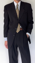 Giorgio Armani 1980s 3B Black Twill Wool Pleated Suit - Size S Jacket / 32" Waist