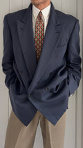 Louis Feraud Armani 1980s Peaked Lapel Double Breasted Wool Sport Jacket Blazer - Size XXL