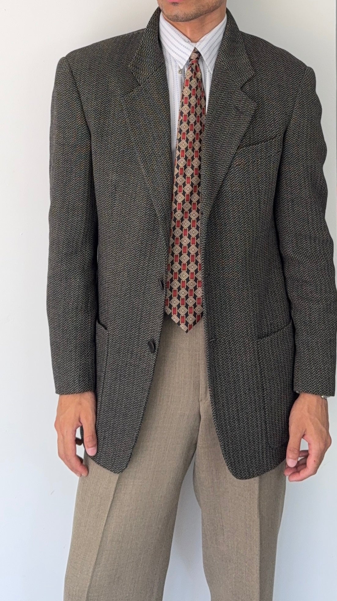 Giorgio Armani 1980s 3B Textured Wool Sports Jacket Blazer - Size L