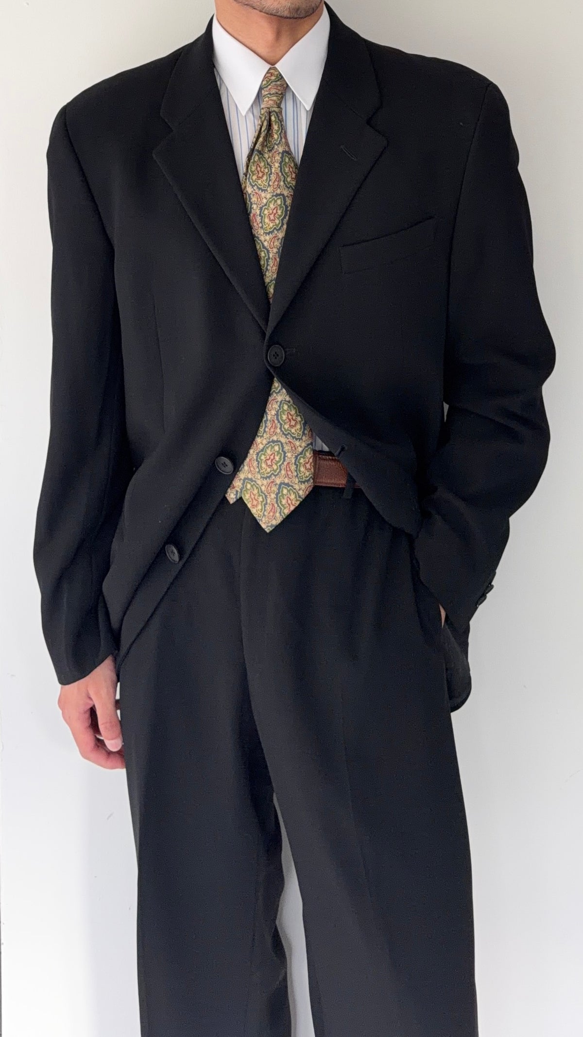 Emporio Armani 1990s 3B Draped Wool Suit - Size L Jacket / 34" Waist