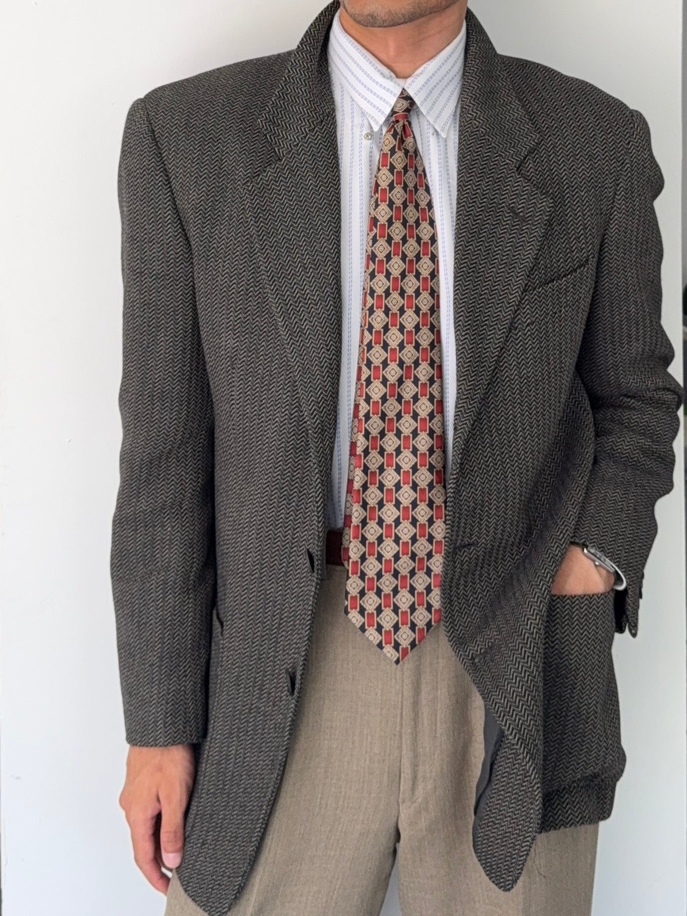Giorgio Armani 1980s 3B Textured Wool Sports Jacket Blazer - Size L