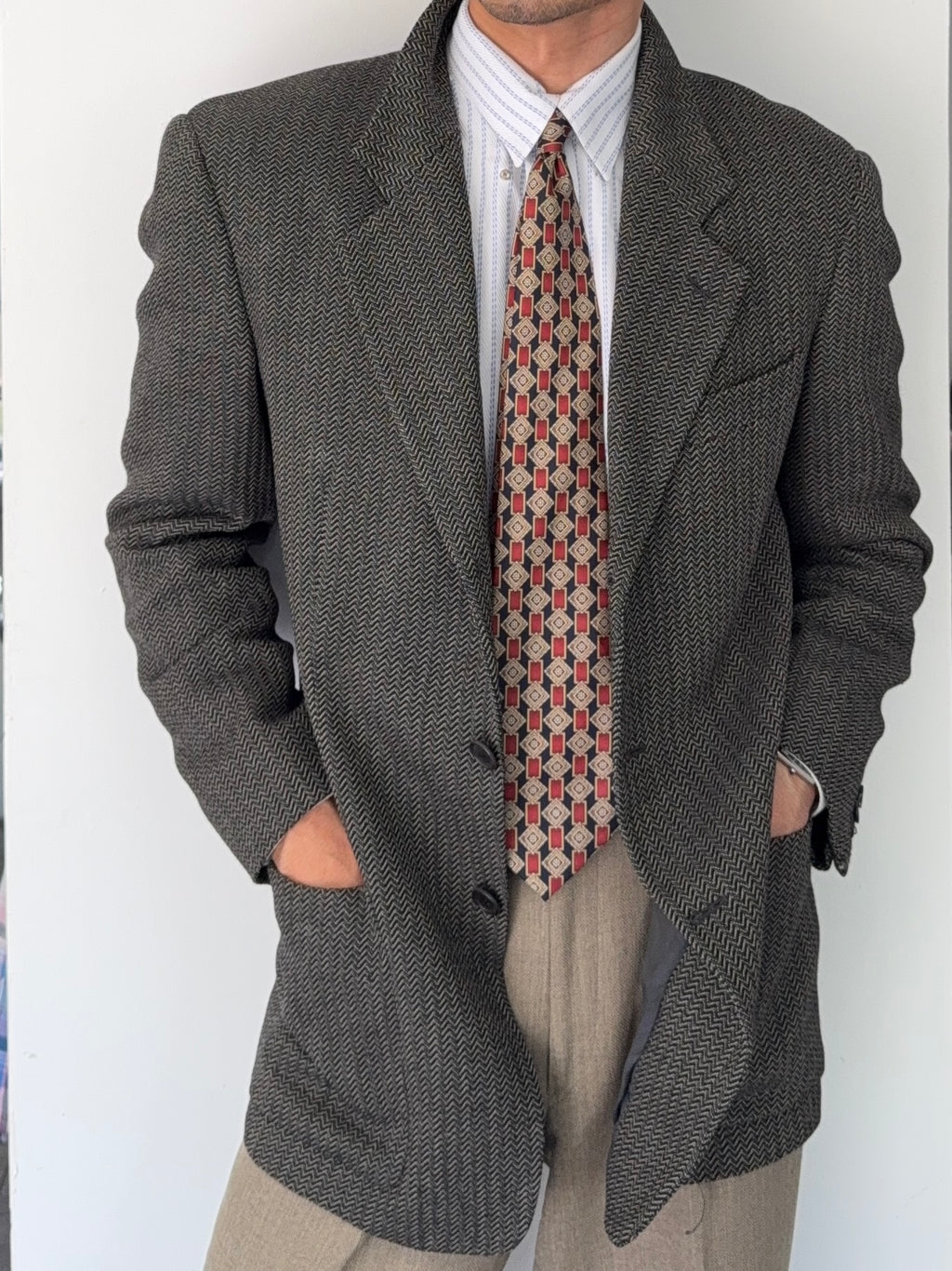 Giorgio Armani 1980s 3B Textured Wool Sports Jacket Blazer - Size L