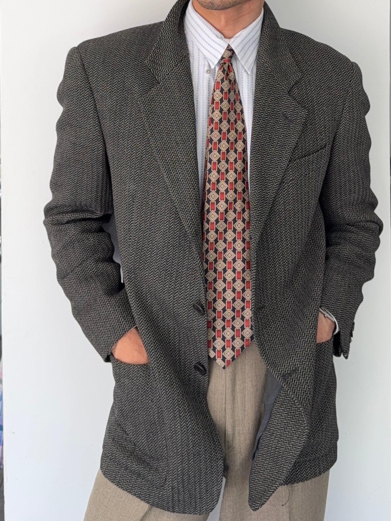Giorgio Armani 1980s 3B Textured Wool Sports Jacket Blazer - Size L