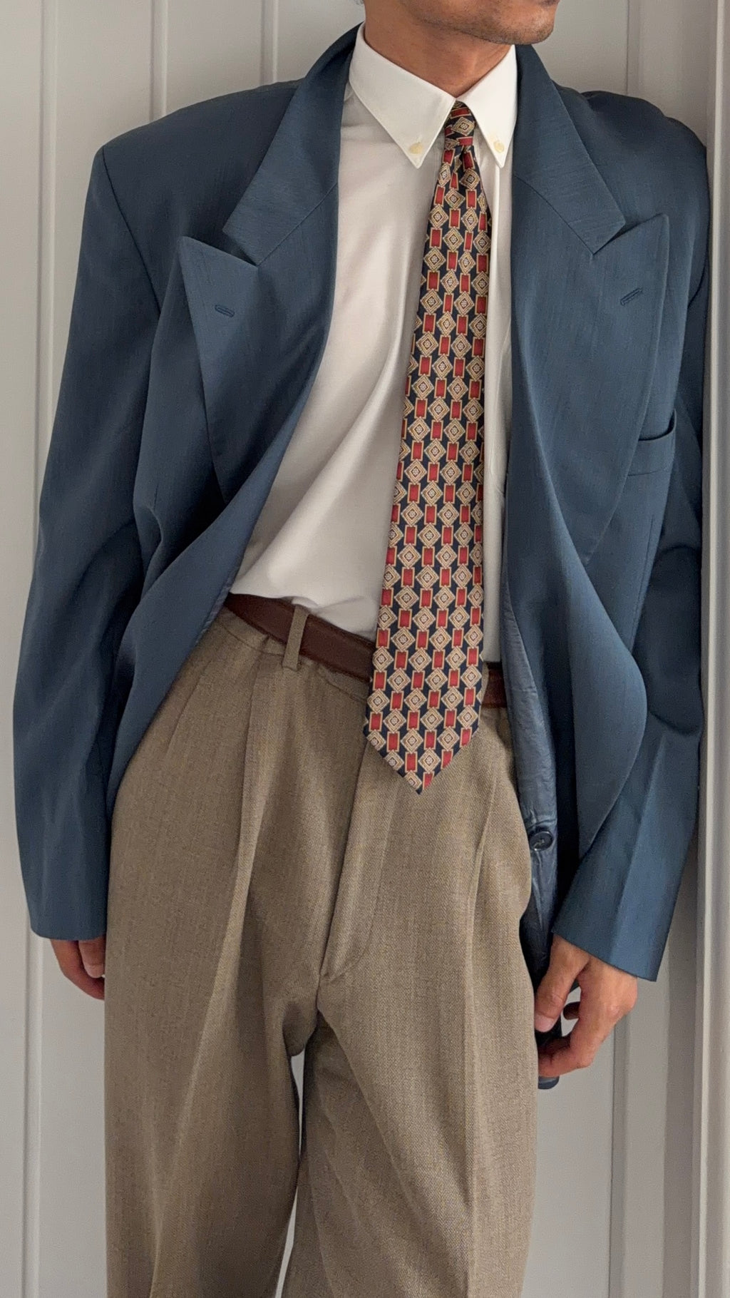 Louis Feraud Armani 1980s Peaked Lapel Double Breasted Wool Blue Sport Jacket Blazer - Size XXXL