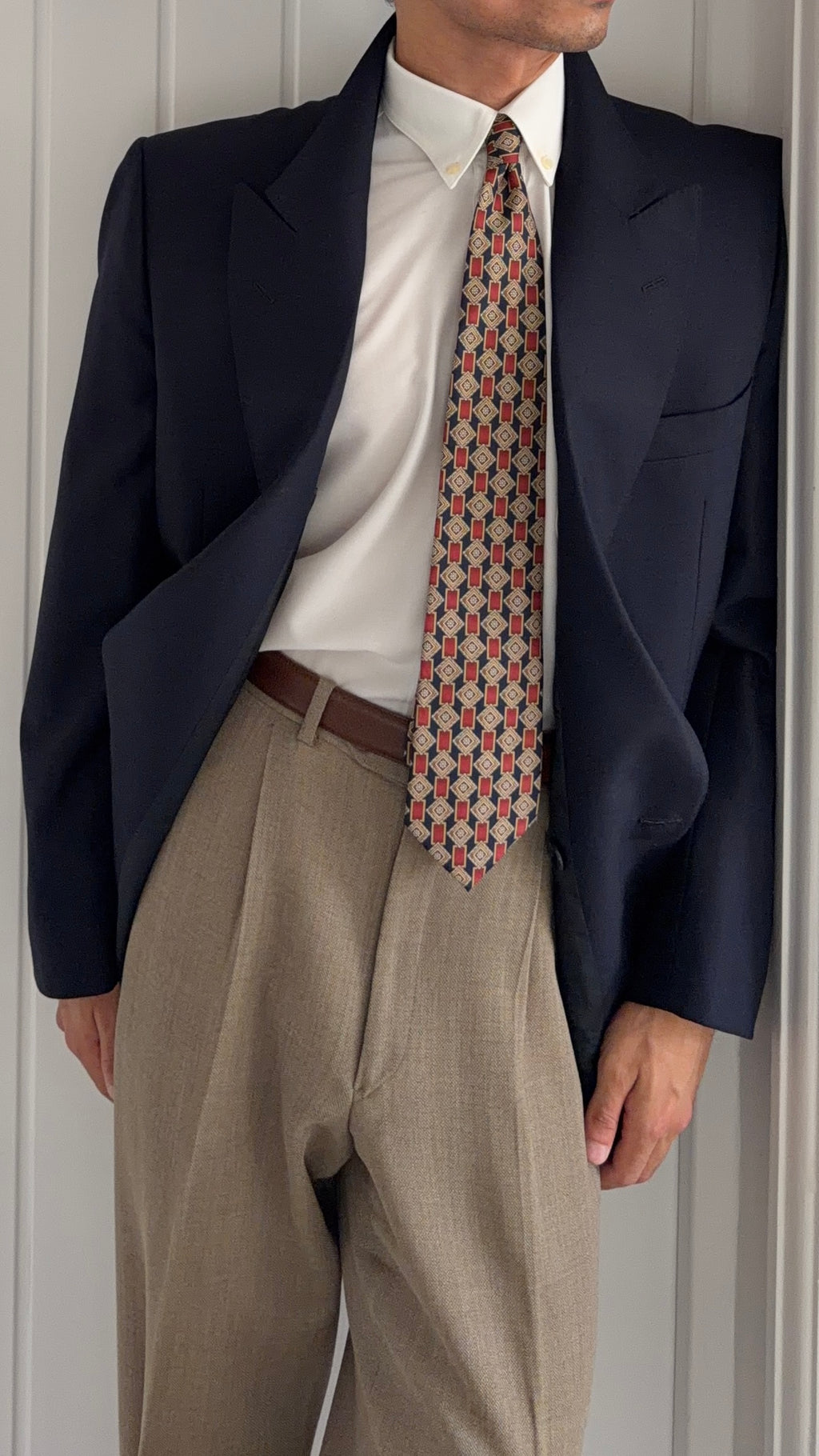 Louis Feraud Armani 1980s Peaked Lapel Double Breasted Wool Navy Sport Jacket Blazer - Size L