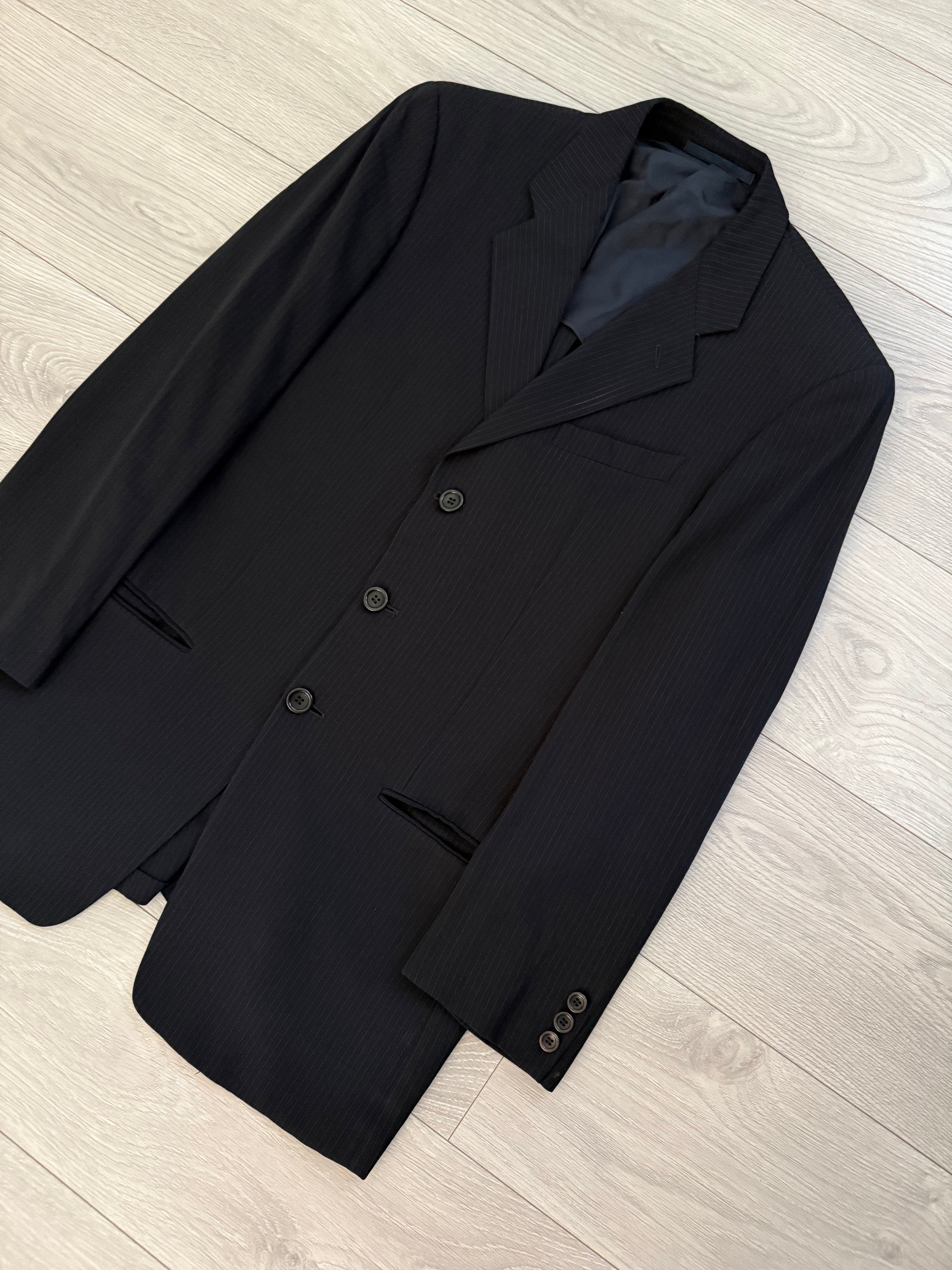 Armani 1990s 3B Lightweight Pinstripe Pleated Draped Wool Suit Dark Navy - Size M Jacket / 32" Waist